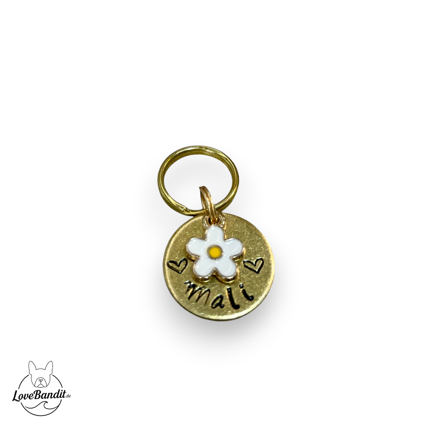 Kleine Hundemarke Mini aus Messing mit Anhänger Lovebandit