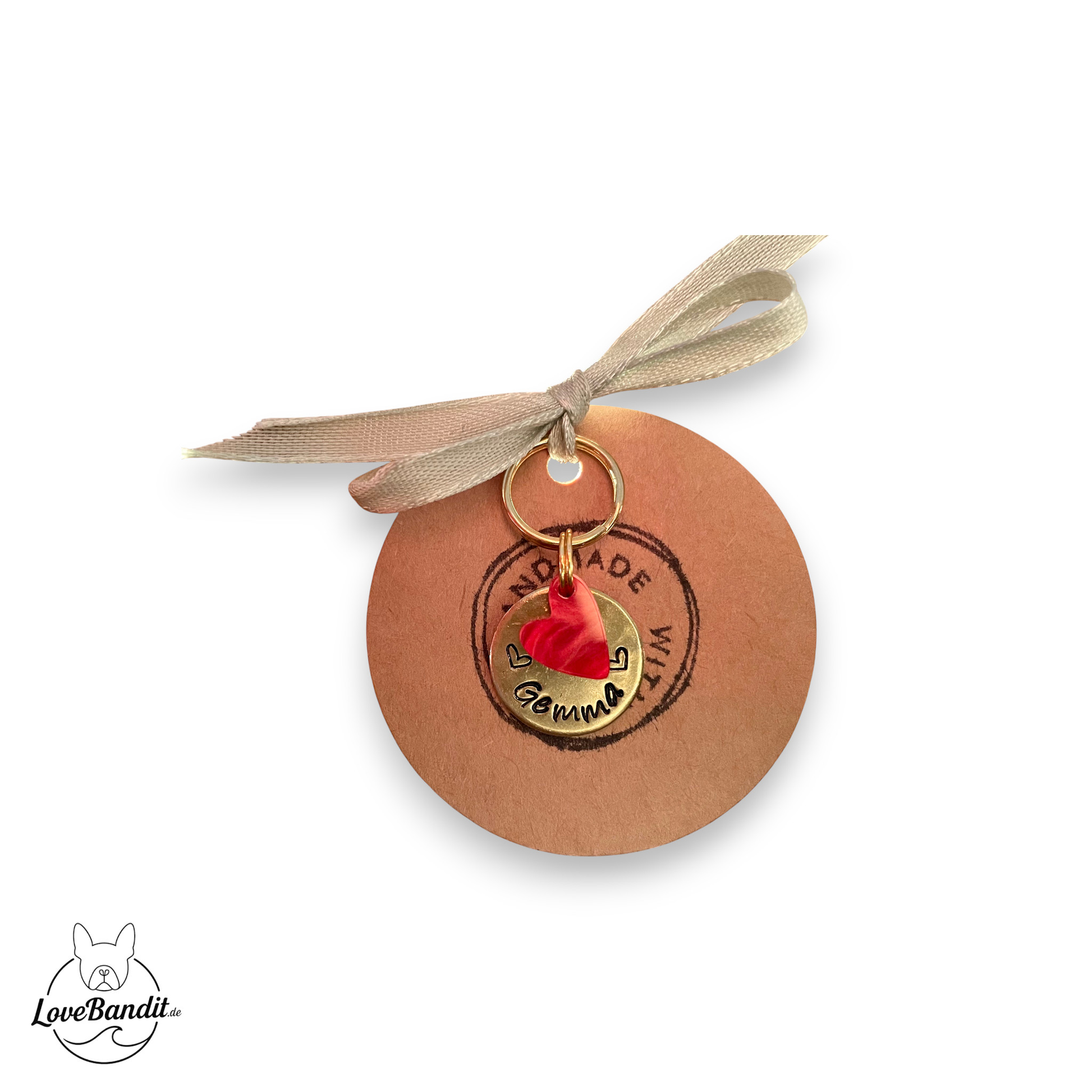 Kleine Hundemarke Mini aus Messing mit Anhänger Lovebandit