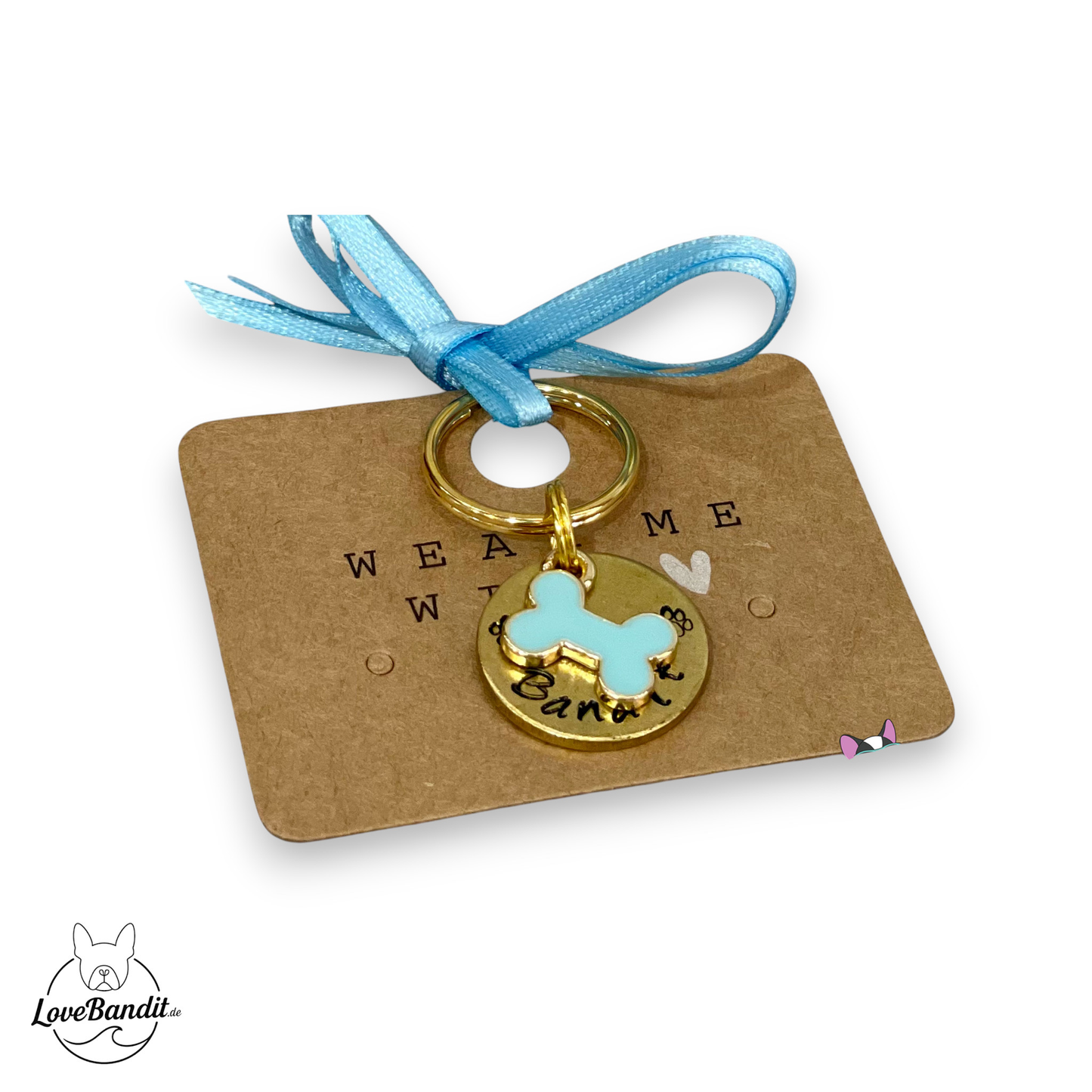 Kleine Hundemarke Mini aus Messing mit Anhänger Lovebandit