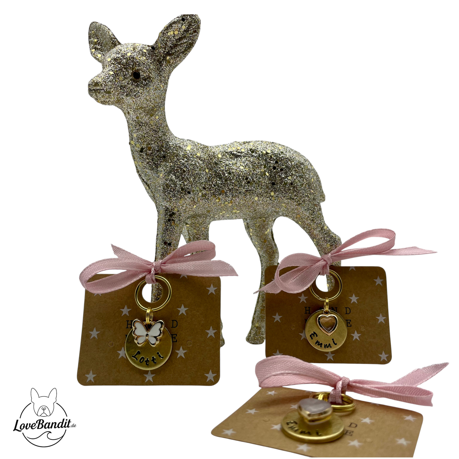 Kleine Hundemarke Mini aus Messing mit Anhänger Lovebandit