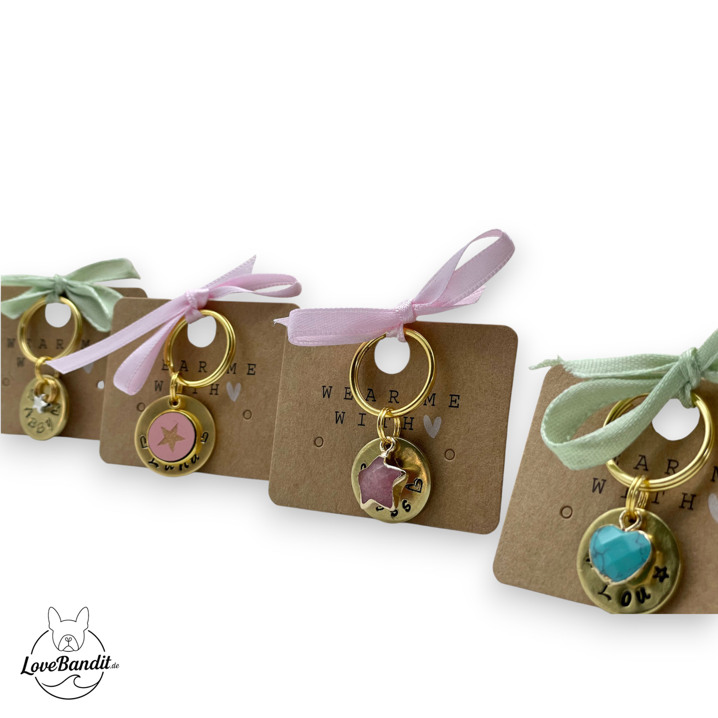 Kleine Hundemarke Mini aus Messing mit Anhänger Lovebandit