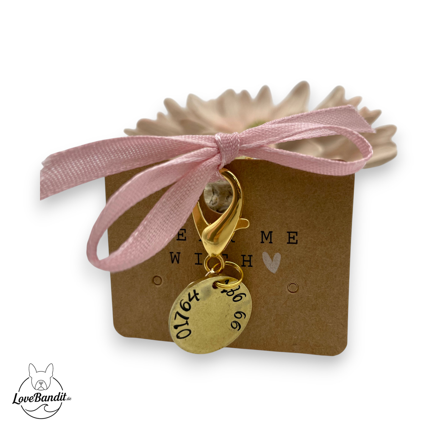 Kleine Hundemarke Mini aus Messing mit Anhänger Lovebandit