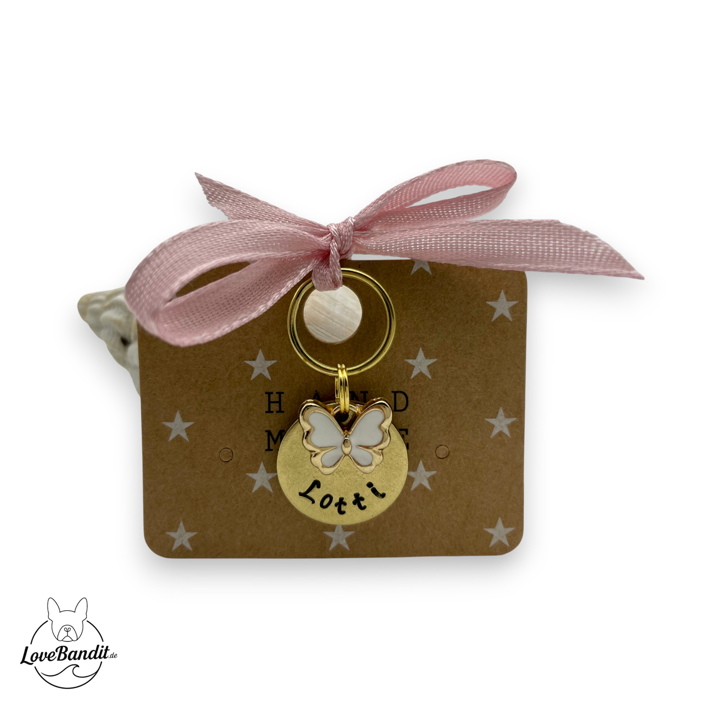 Kleine Hundemarke Mini aus Messing mit Anhänger Lovebandit
