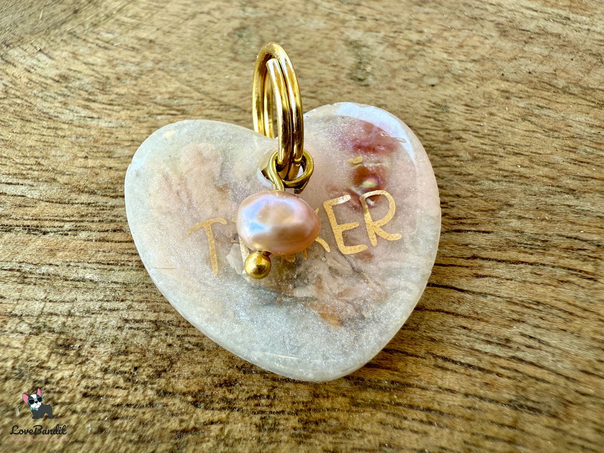 Besondere Hundemarke Herz Pearl aus Resin Visitenkarte LoveBandit