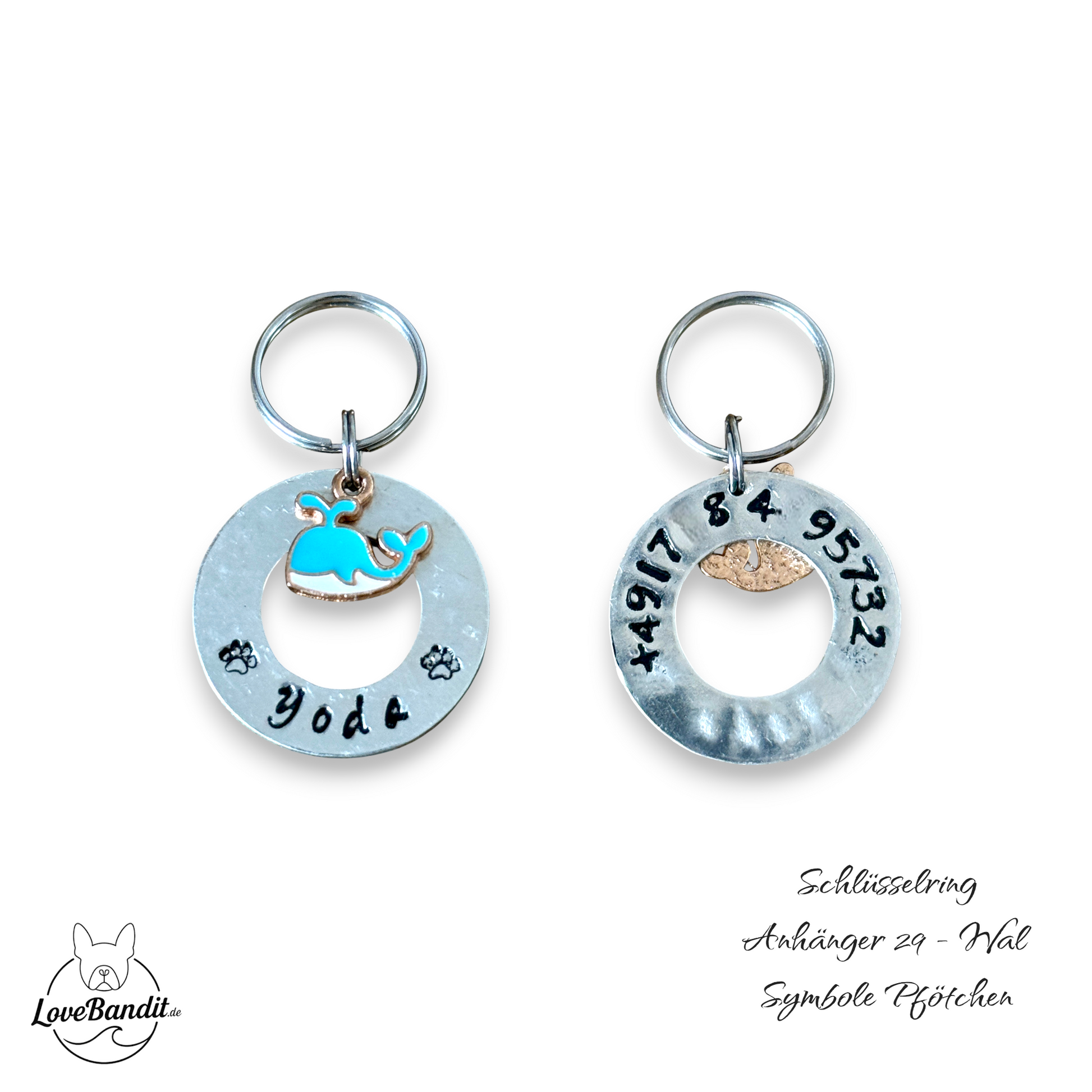 Hundemarke Donut Ring silberfarben mit Anhänger Lovebandit