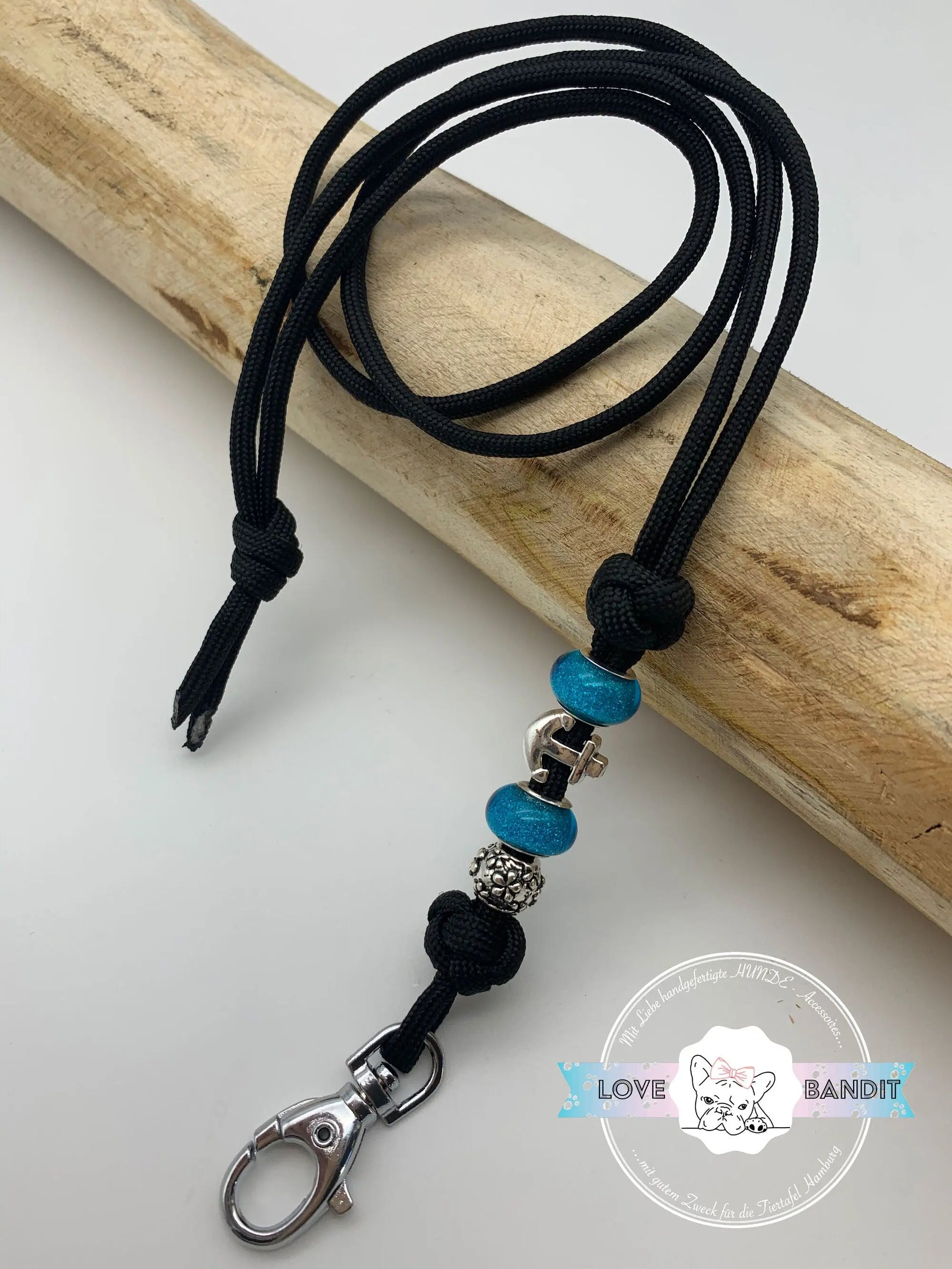 Hundepfeifenband Anker schwarz blau aus Paracord - LoveBandit