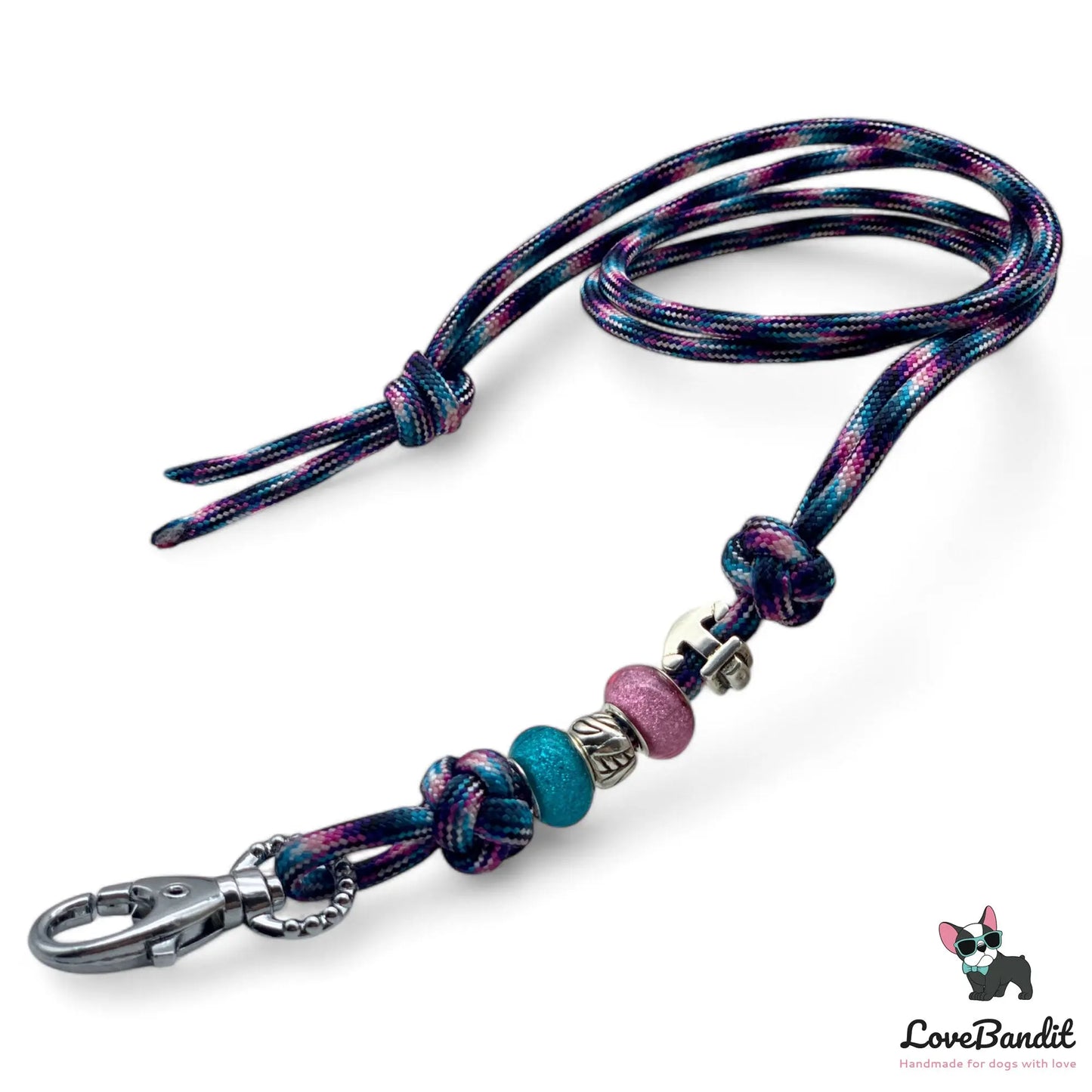 Hundepfeifenband Anker türkis rosa aus Paracord - LoveBandit