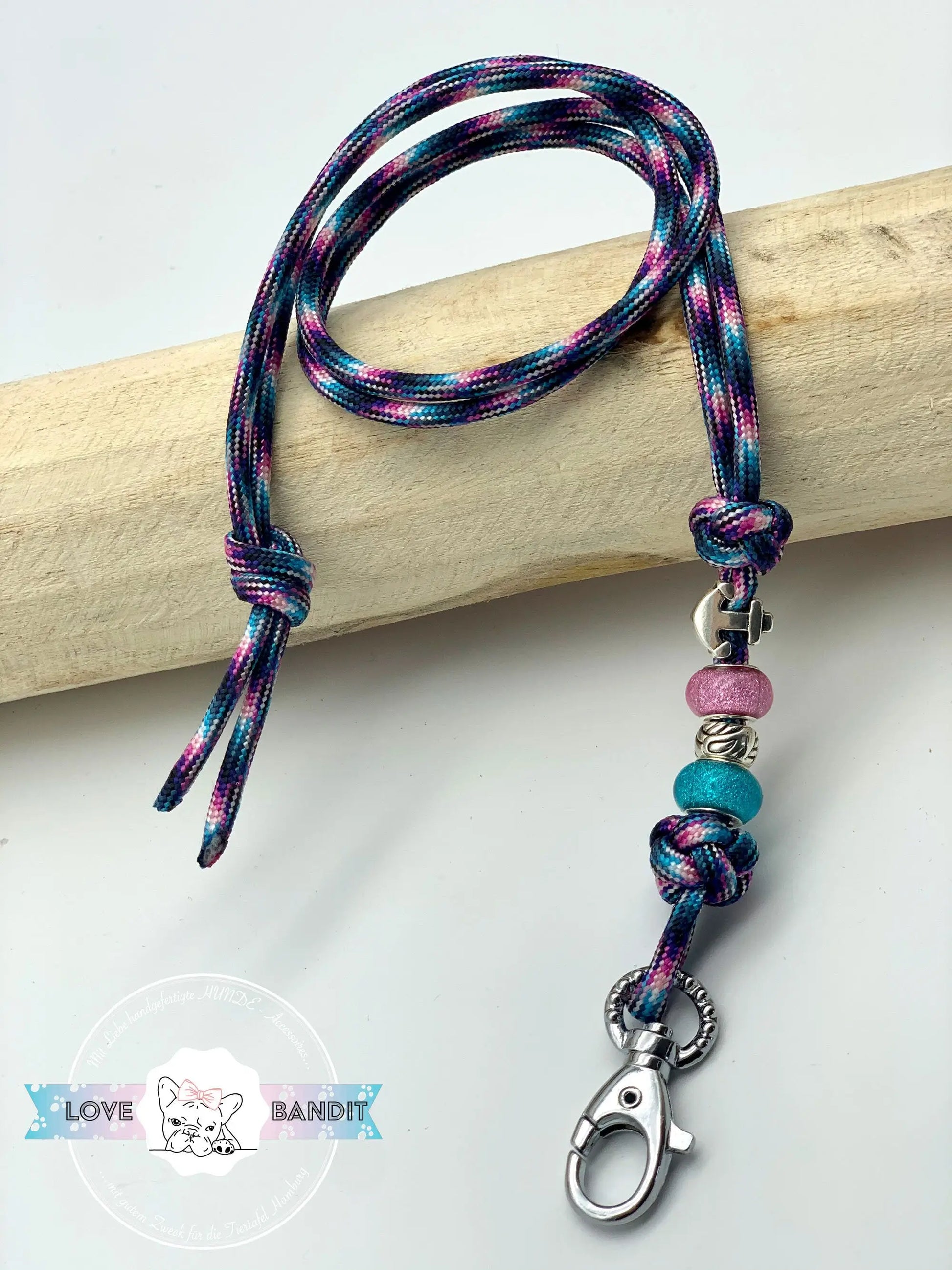 Hundepfeifenband Anker türkis rosa aus Paracord - LoveBandit