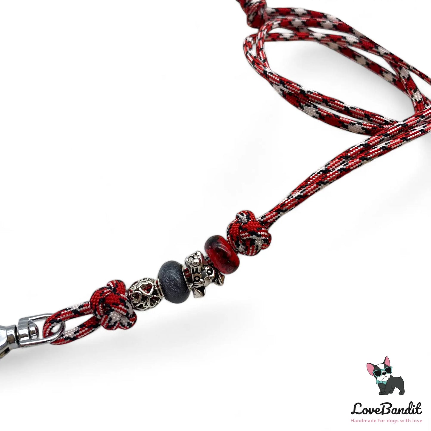 Hundepfeifenband "Hundekopf Karo" rot aus Paracord Lovebandit