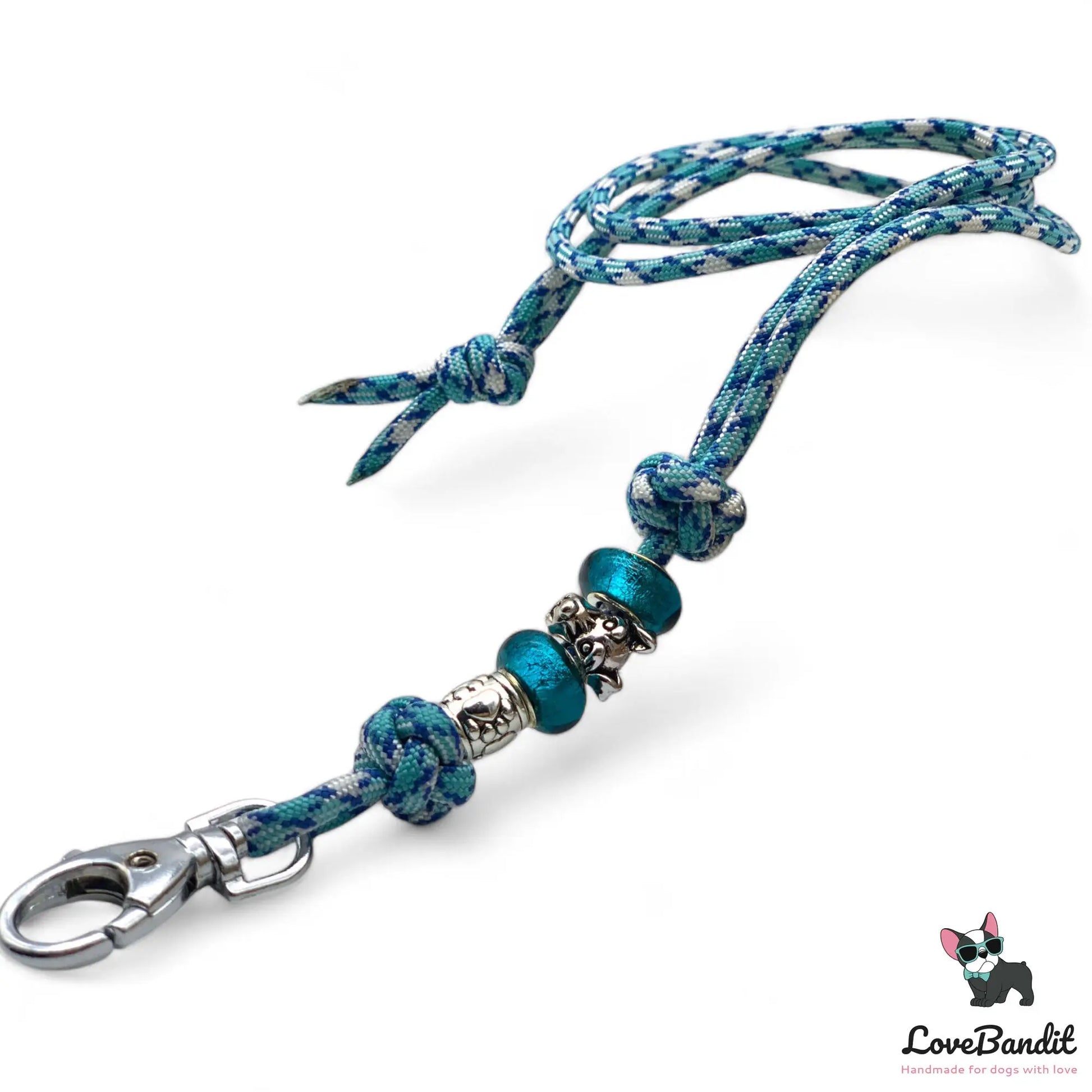 Hundepfeifenband "Hundekopf & Pfoten" Blau Türkis aus Paracord Lovebandit