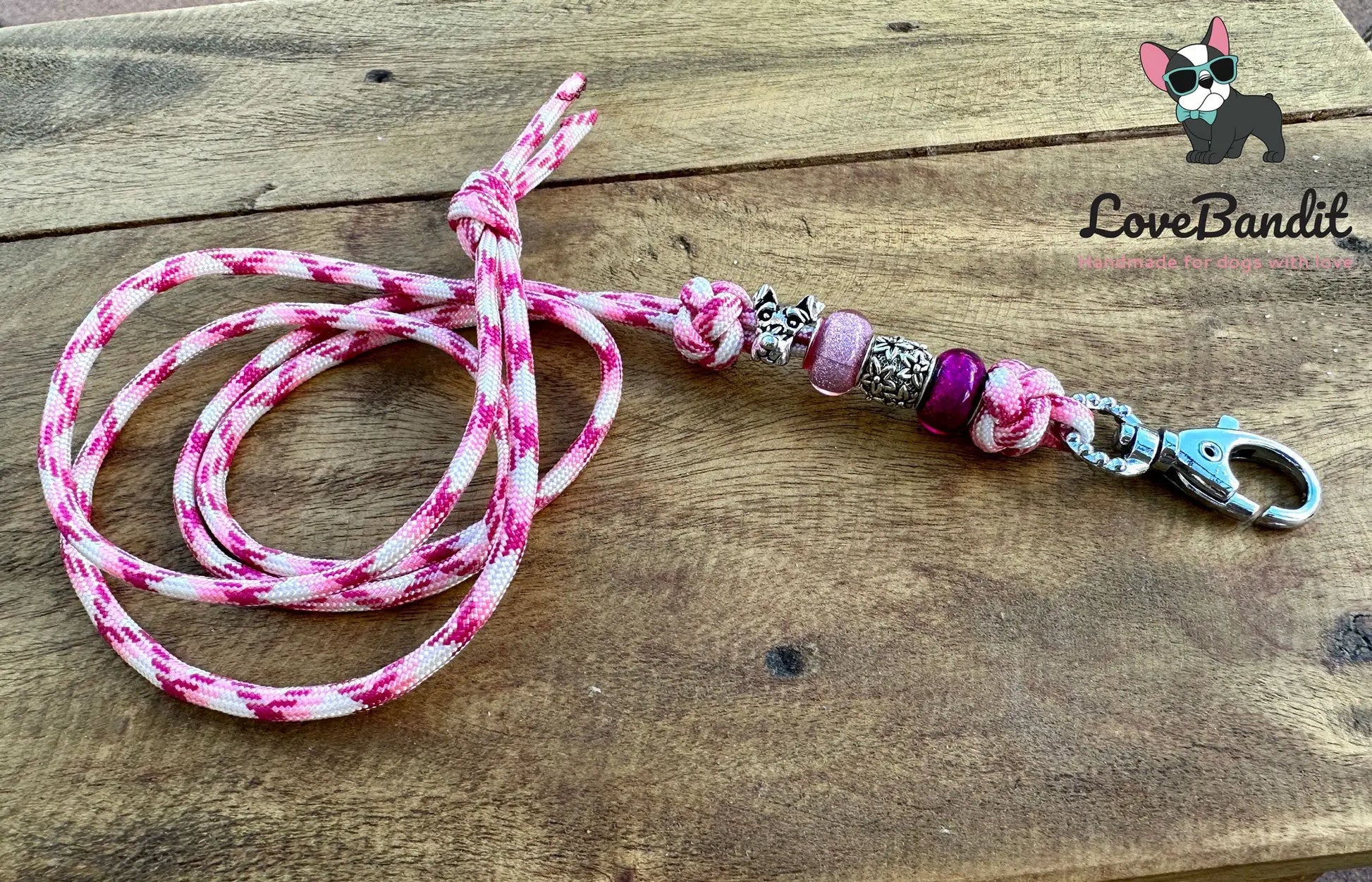 Hundepfeifenband Hundekopf rosa aus Paracord - LoveBandit