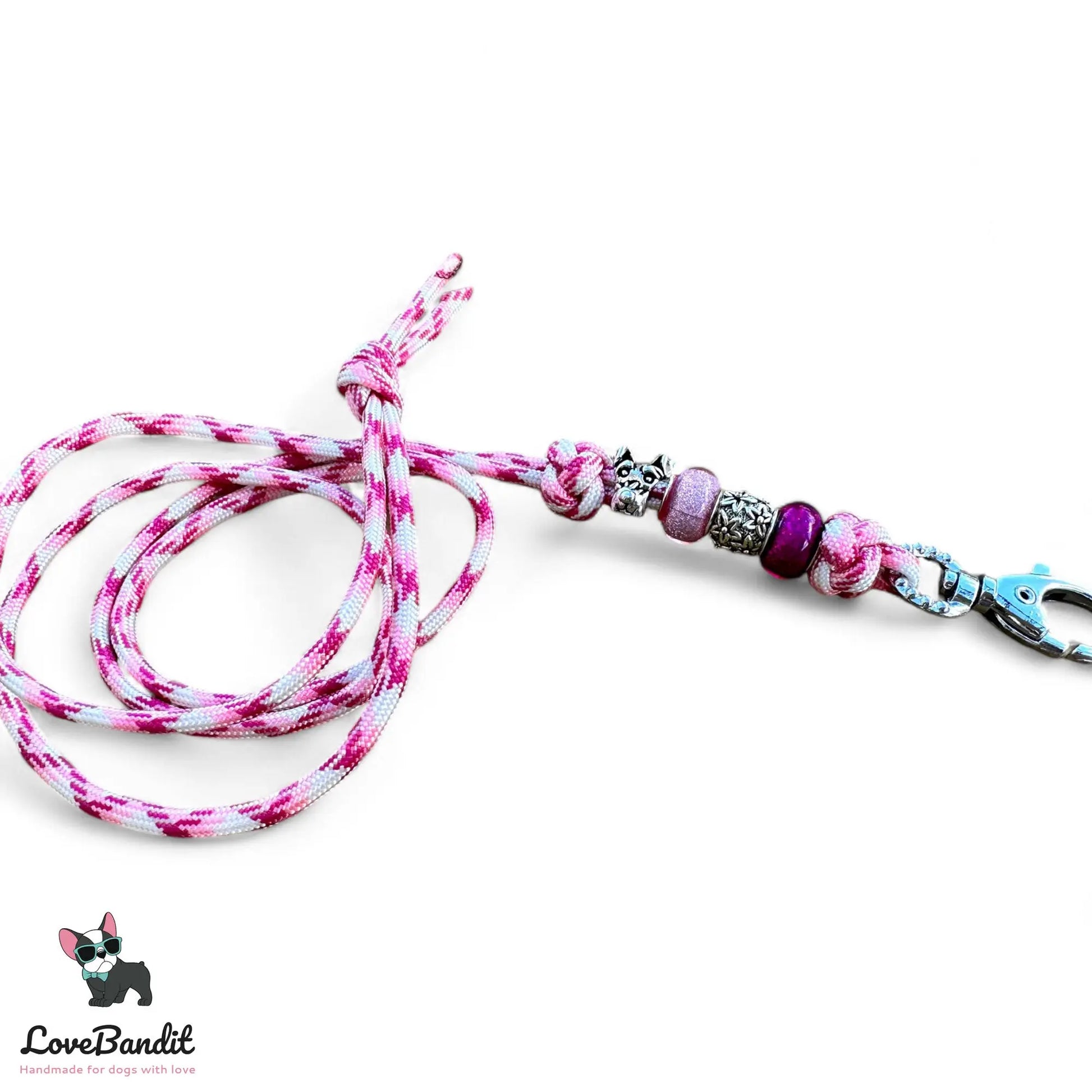 Hundepfeifenband Hundekopf rosa aus Paracord - LoveBandit