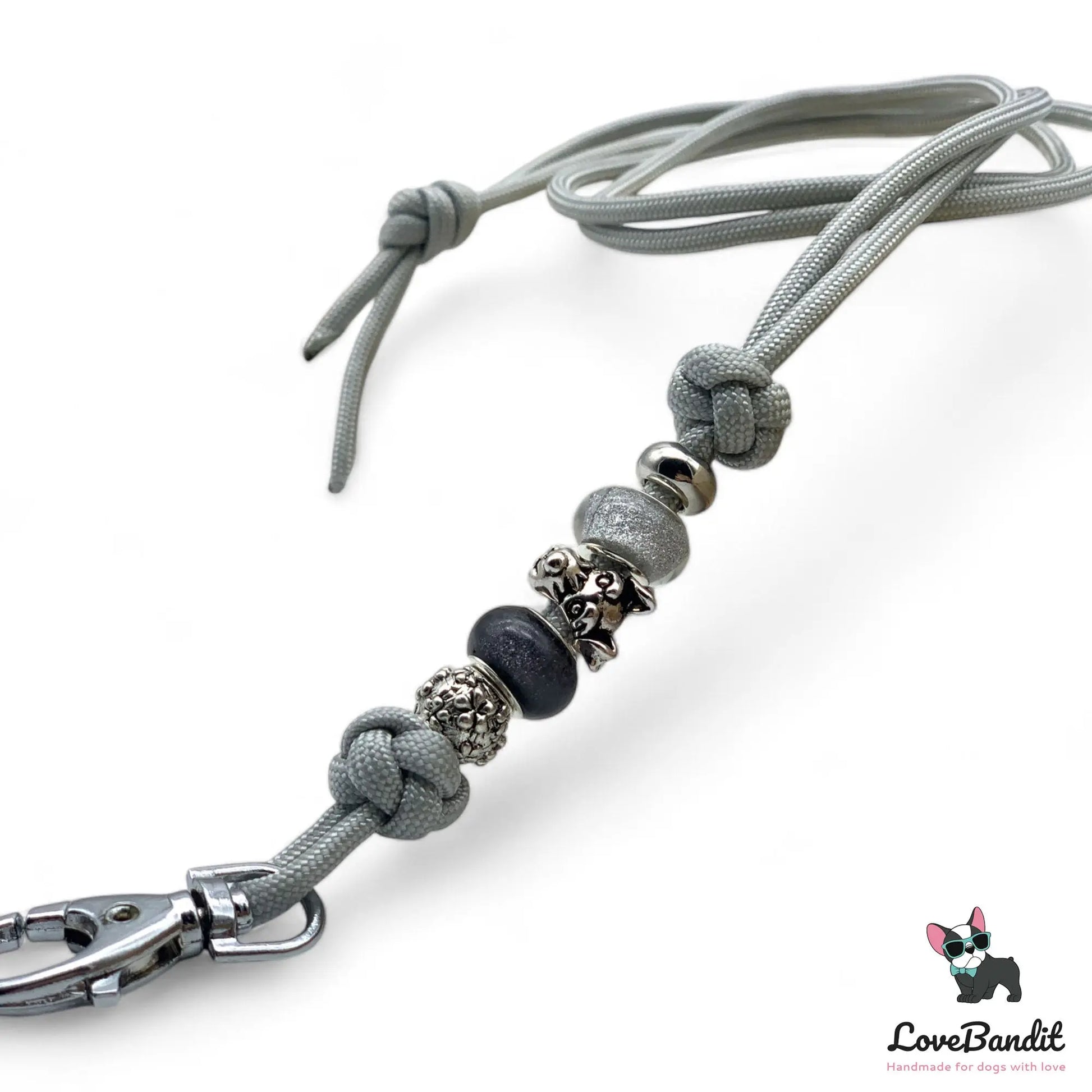 Hundepfeifenband Hundekopf silbergrau aus Paracord - LoveBandit