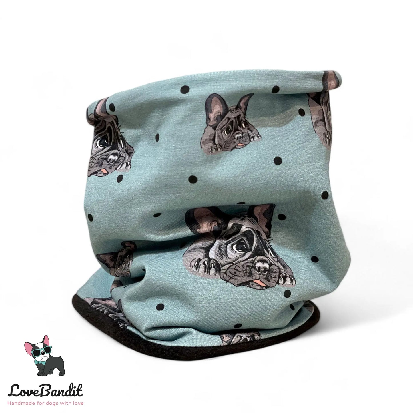 Hundeschal Hundeloop "Französische Bulldogge" mit Fleece oder Teddyplüsch (Blau) - LoveBandit