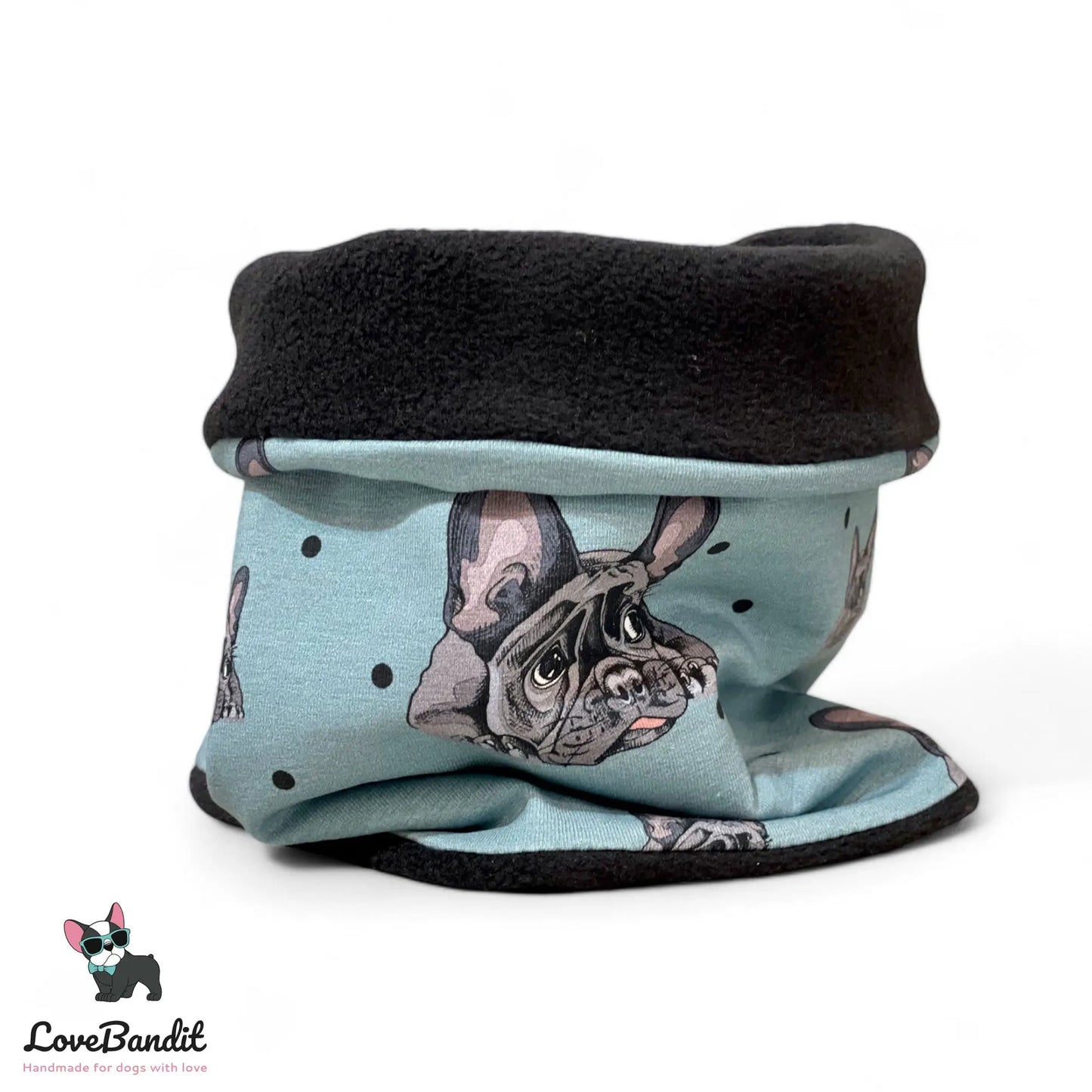 Hundeschal Hundeloop "Französische Bulldogge" mit Fleece oder Teddyplüsch (Blau) - LoveBandit