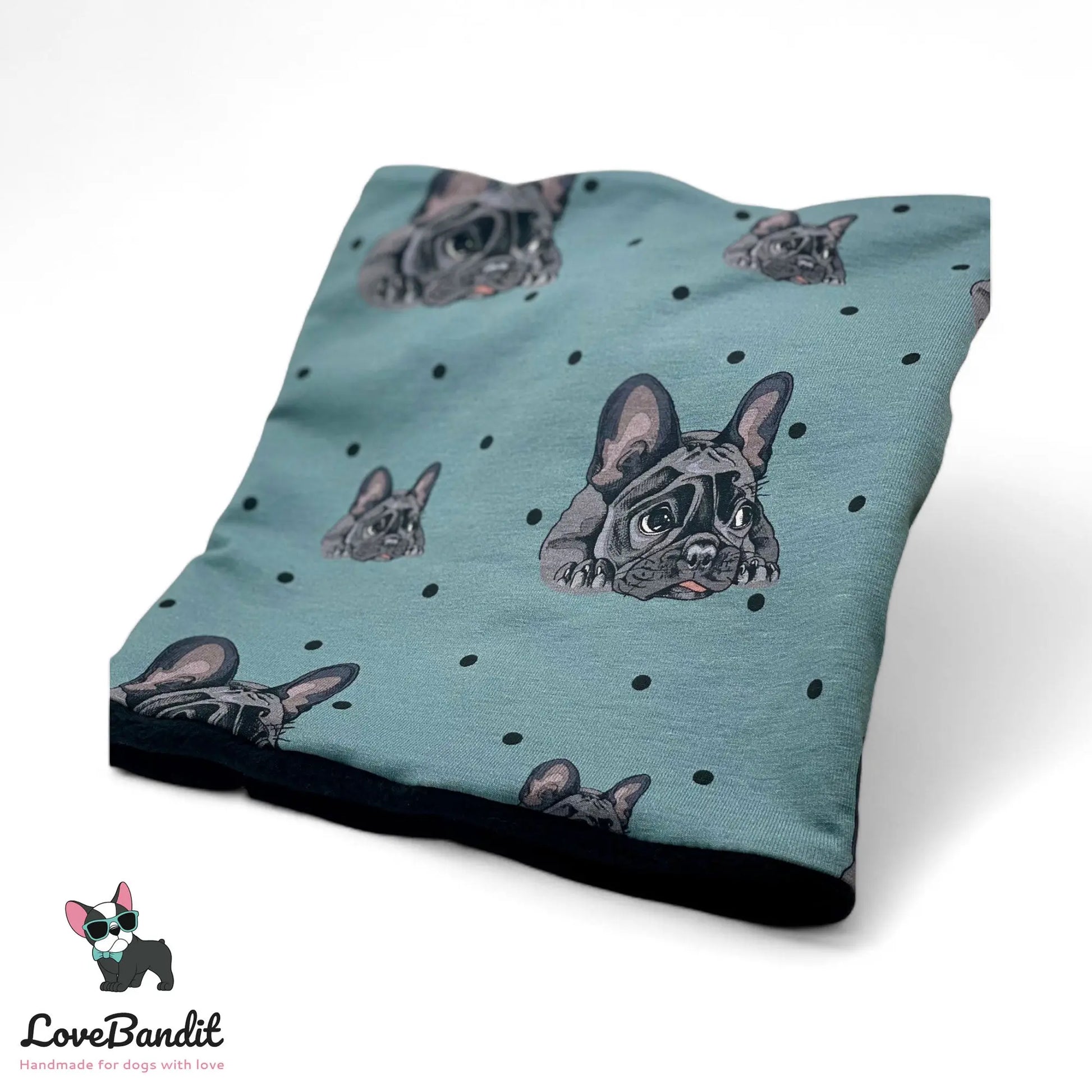 Hundeschal Hundeloop "Französische Bulldogge" mit Fleece oder Teddyplüsch (Blau) - LoveBandit