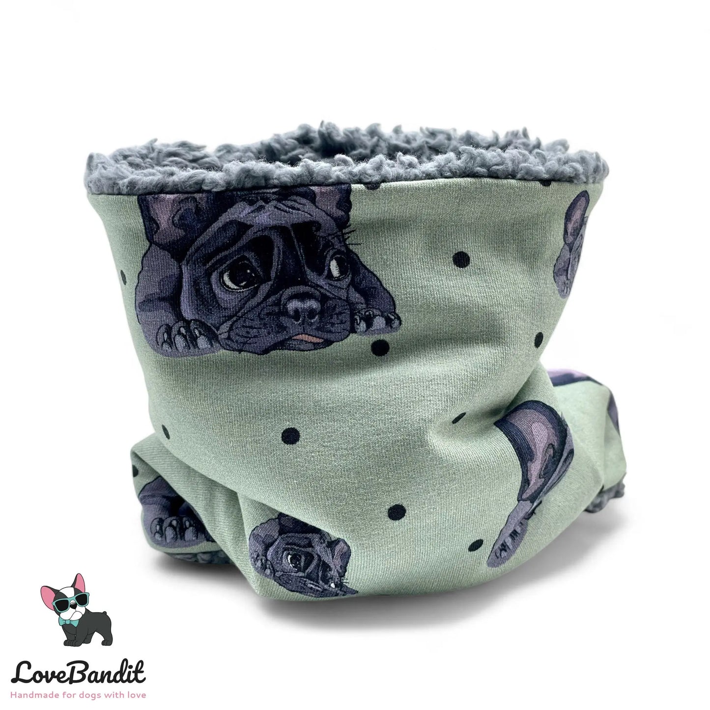 Hundeschal Hundeloop "Französische Bulldogge" mit Fleece oder Teddyplüsch (Lindgrün) Lovebandit