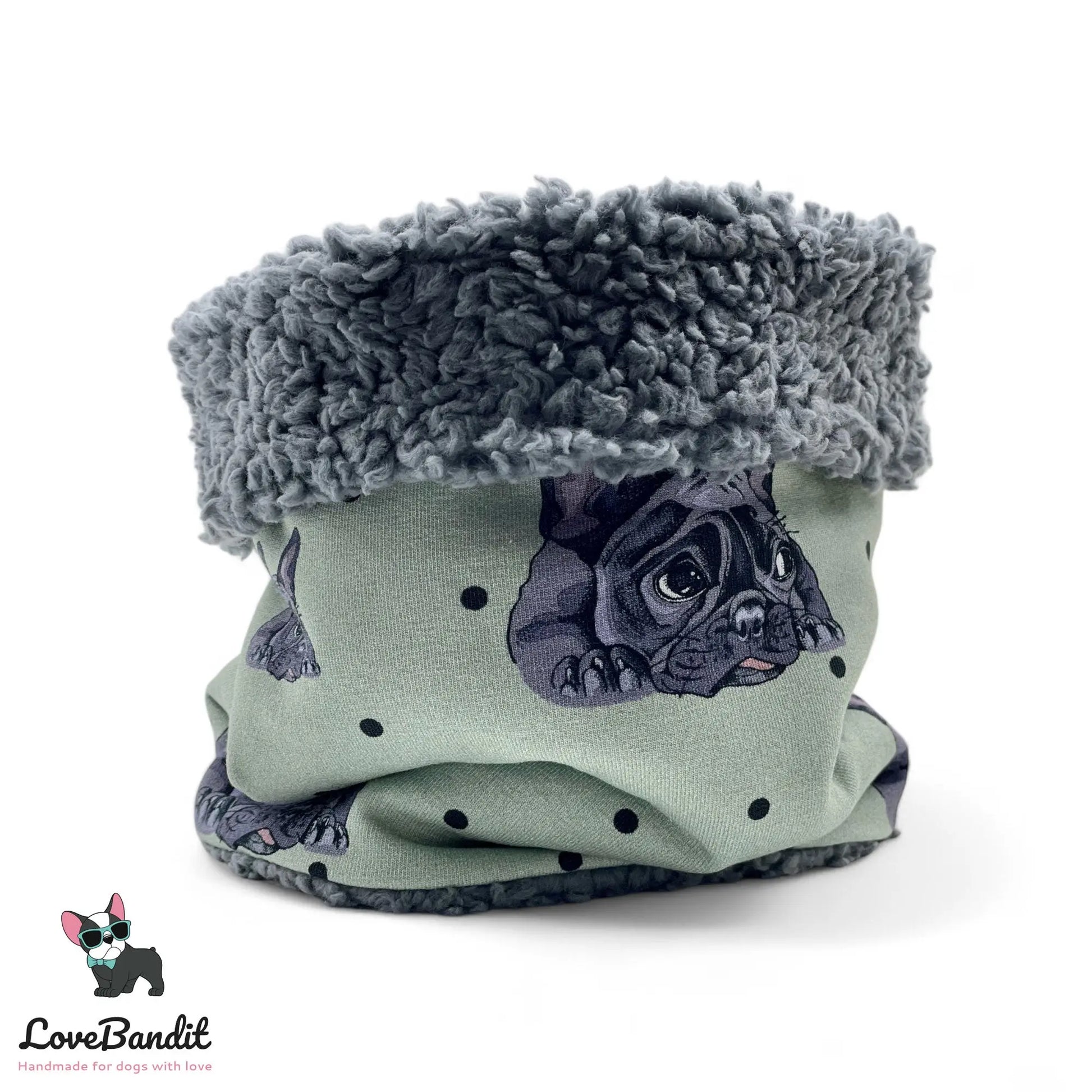 Hundeschal Hundeloop "Französische Bulldogge" mit Fleece oder Teddyplüsch (Lindgrün) Lovebandit