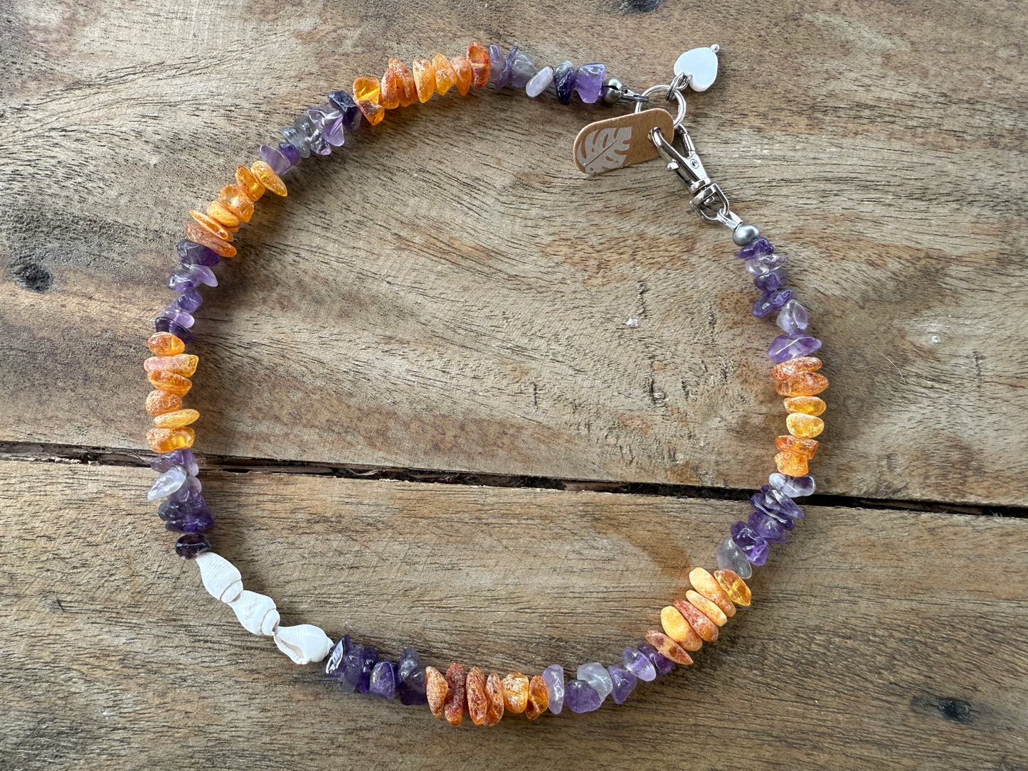 Bernsteinkette für kleinere Hunde mit Amethyst