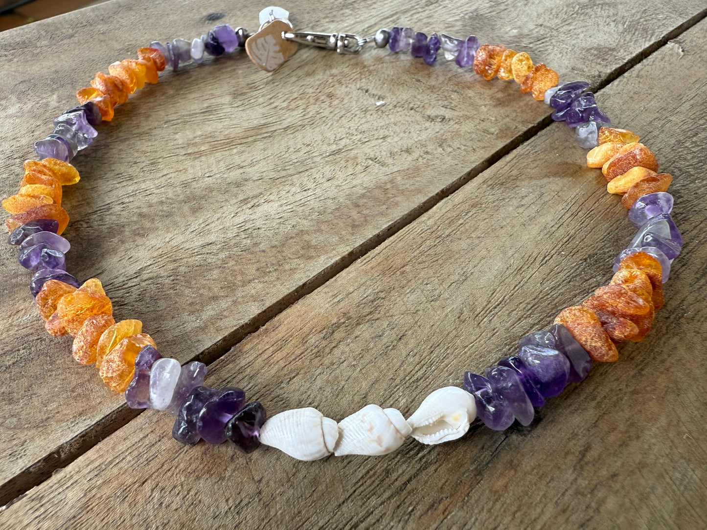 Bernsteinkette für kleinere Hunde mit Amethyst