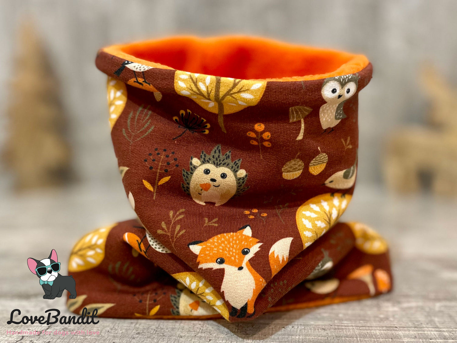 Hundeloop "Herbstwald" Braun/Orange aus Fleece oder Teddyplüsch Lovebandit