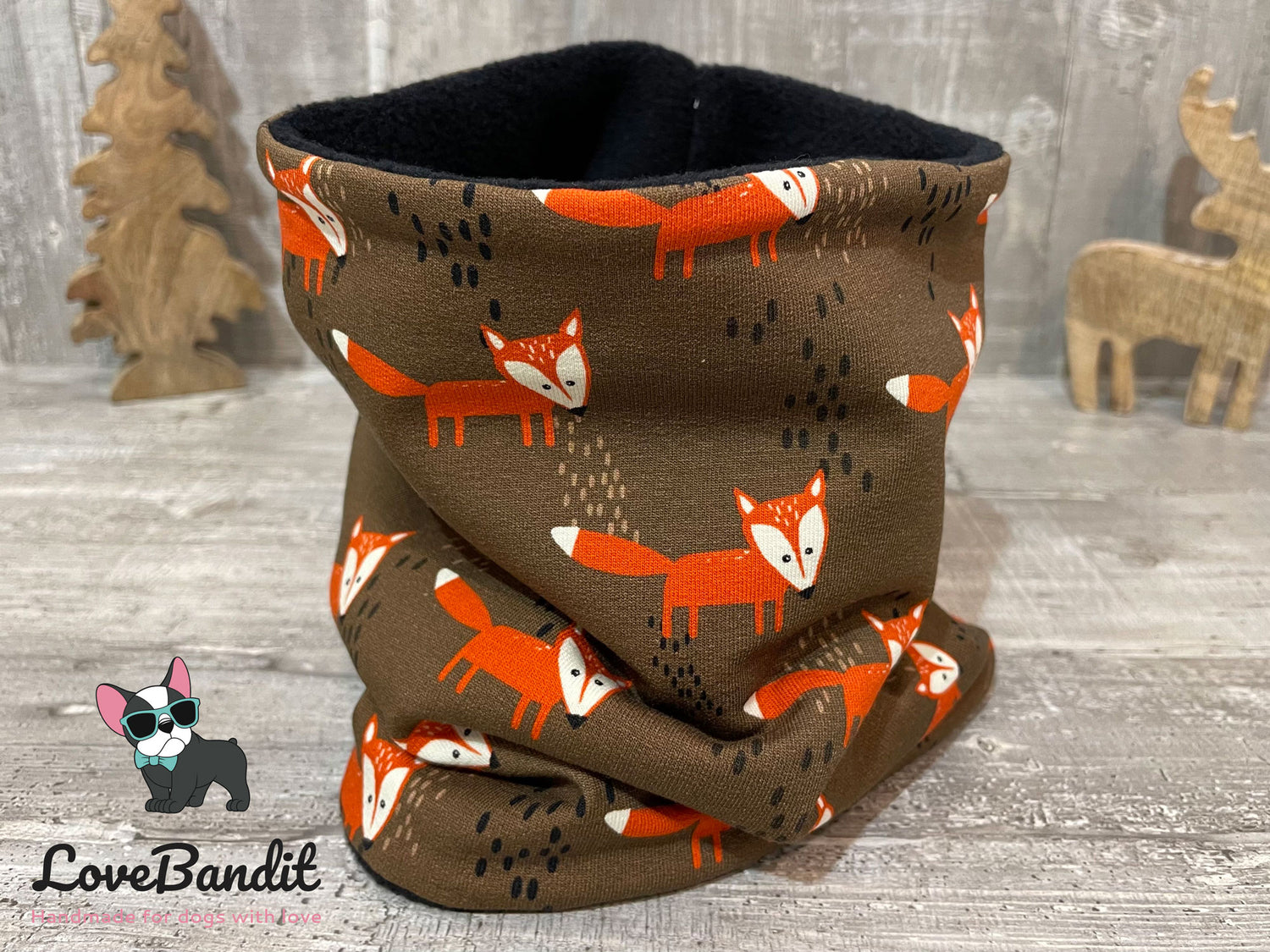 Hundeloop "Schlauer Fuchs" Braun Orange aus Fleece oder Teddyplüsch Lovebandit
