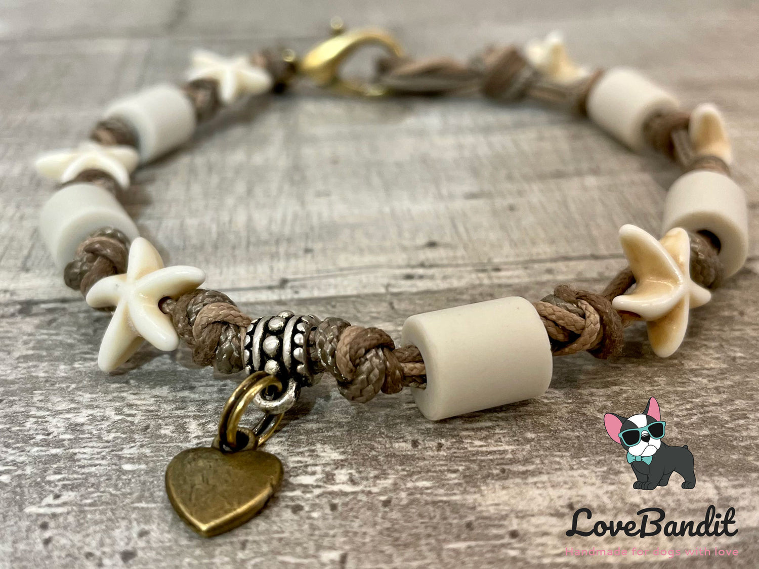 EM Keramik Hundehalsband "Seesterne" aus Acryl (natur) Lovebandit