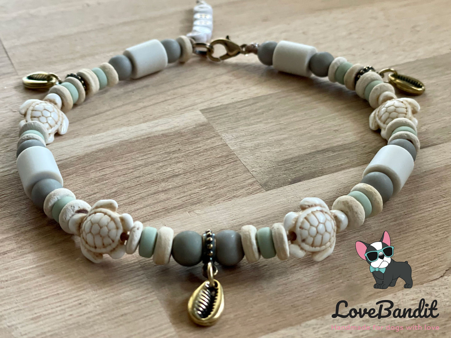 EM Keramik Hundehalsband "Kailua" mit Muschelanhängern antik bronze Lovebandit