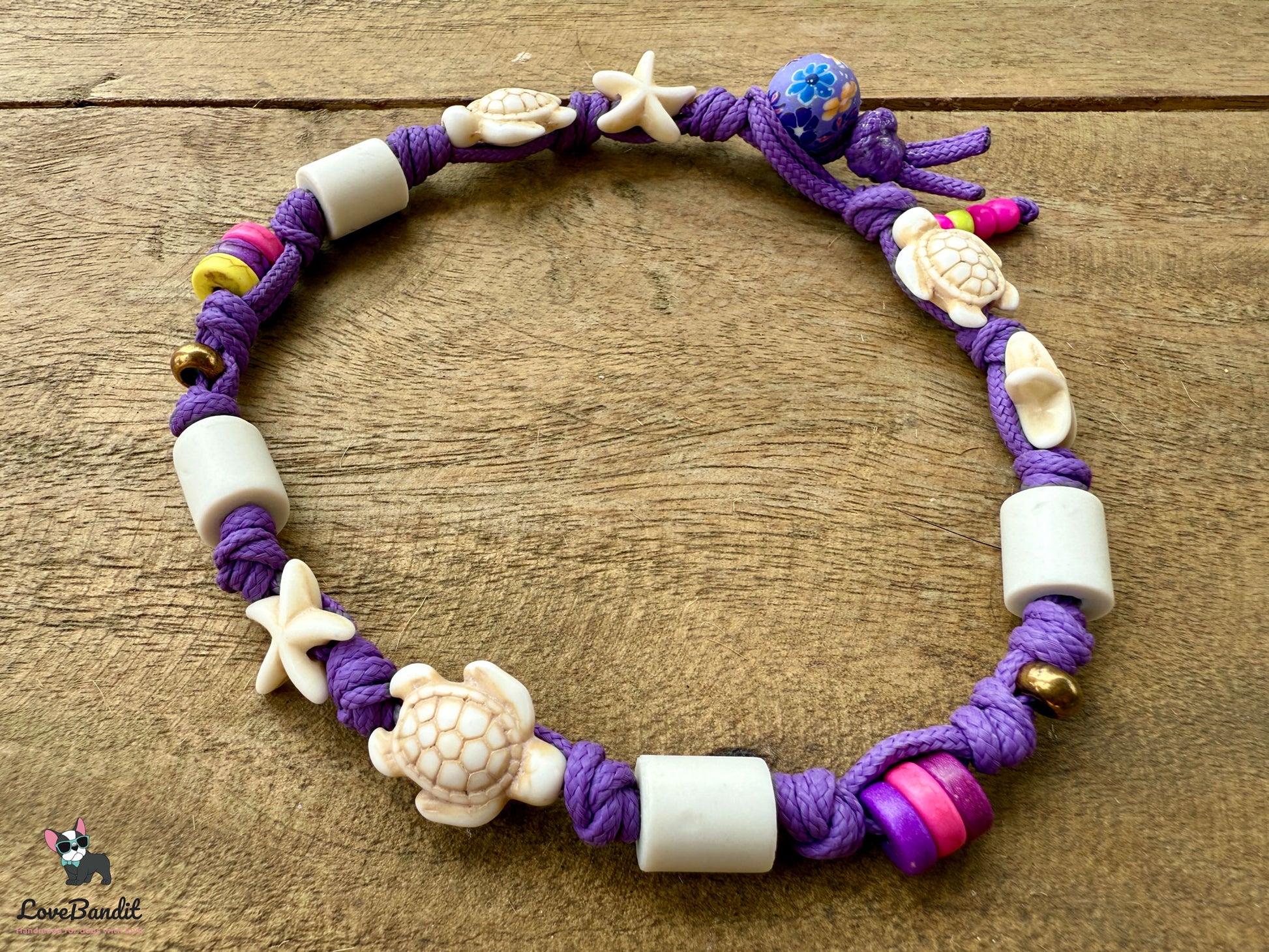 EM-Keramik Halsband "Lila Love" Schildkröten & Seesterne-LoveBandit