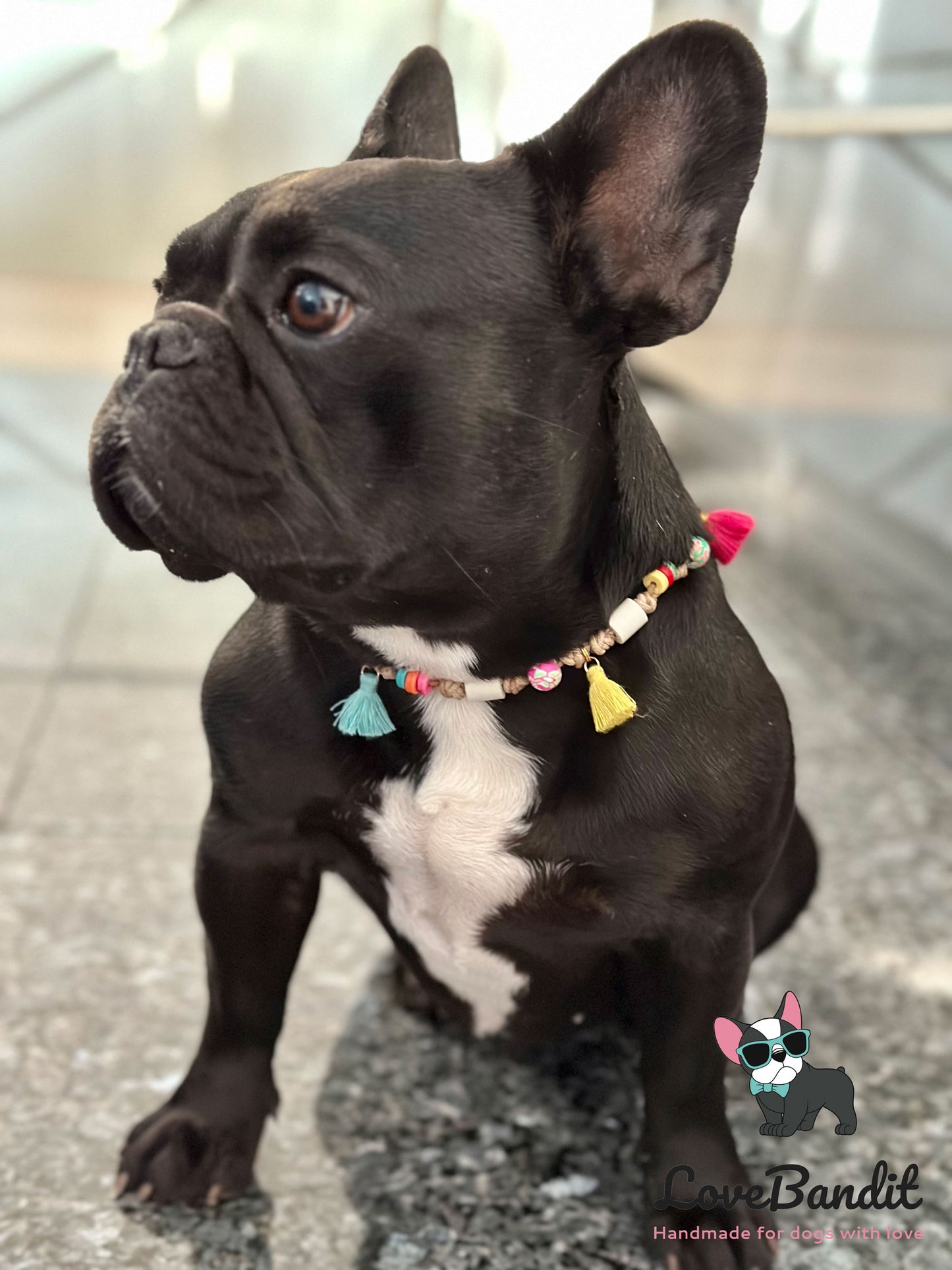 EM Keramik Hundehalsband "Poppy" mit bunten Perlen und Quasten LoveBandit