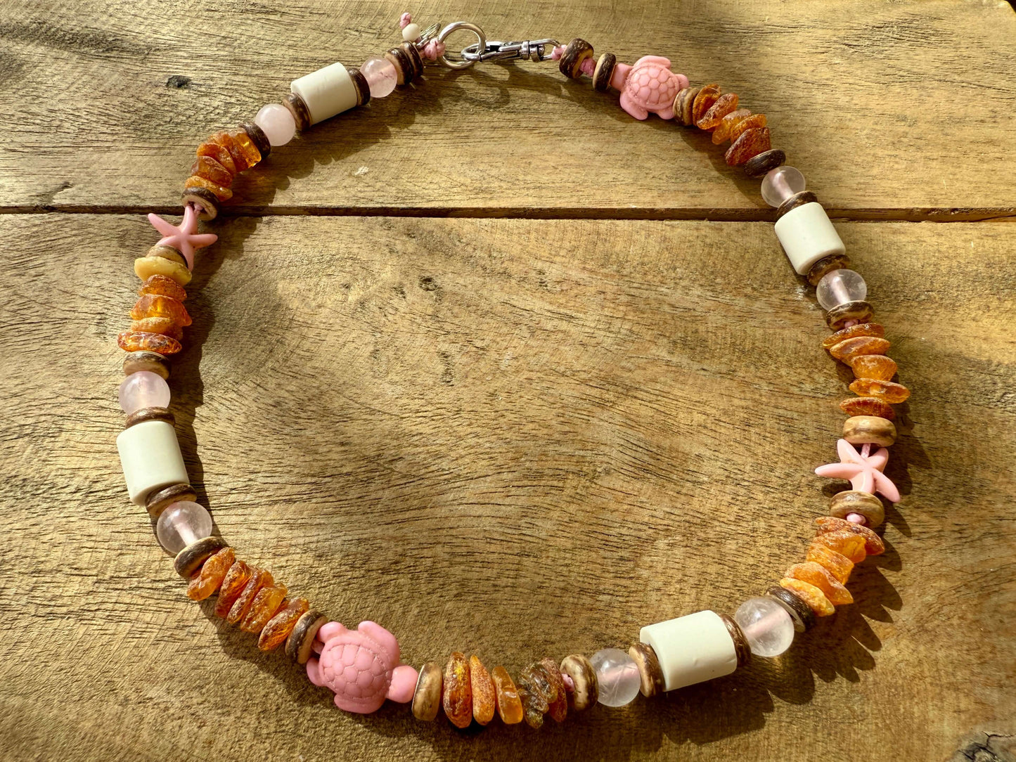Bernsteinkette für Hunde Rosé Turtle EM-Keramik Rosenquarz-Lovebandit