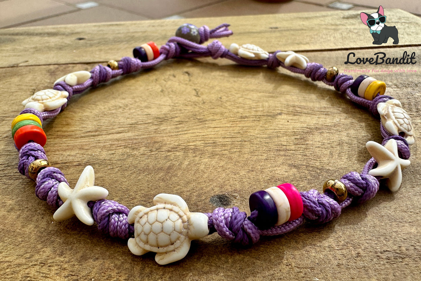 Schmuckkette für Hunde "Turtle Violett" Schildkröten, Seesterne, Howlith Lila Lovebandit