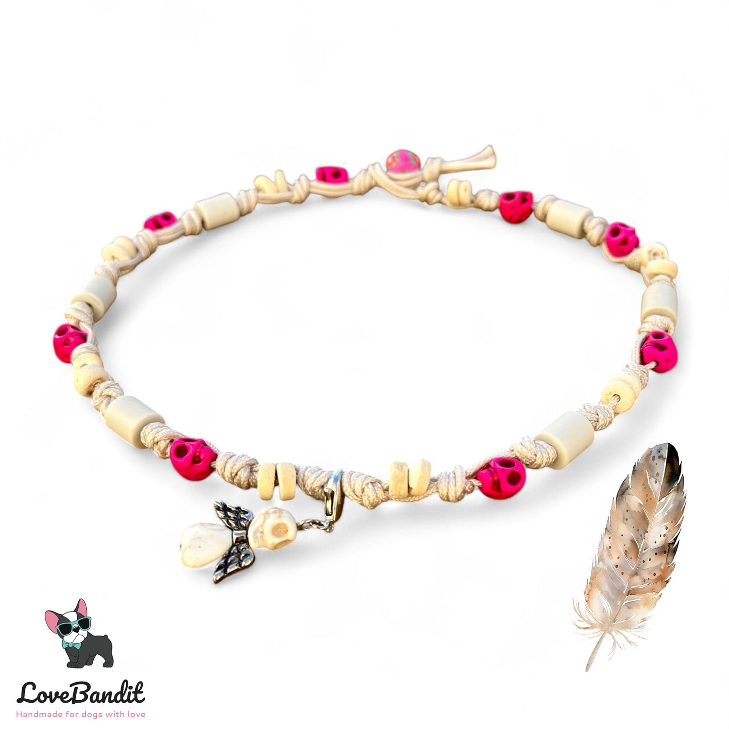 EM Keramik Halsband "Boho Skulls" - Totenköpfe & Kokos - Zeckenhalsband Lovebandit