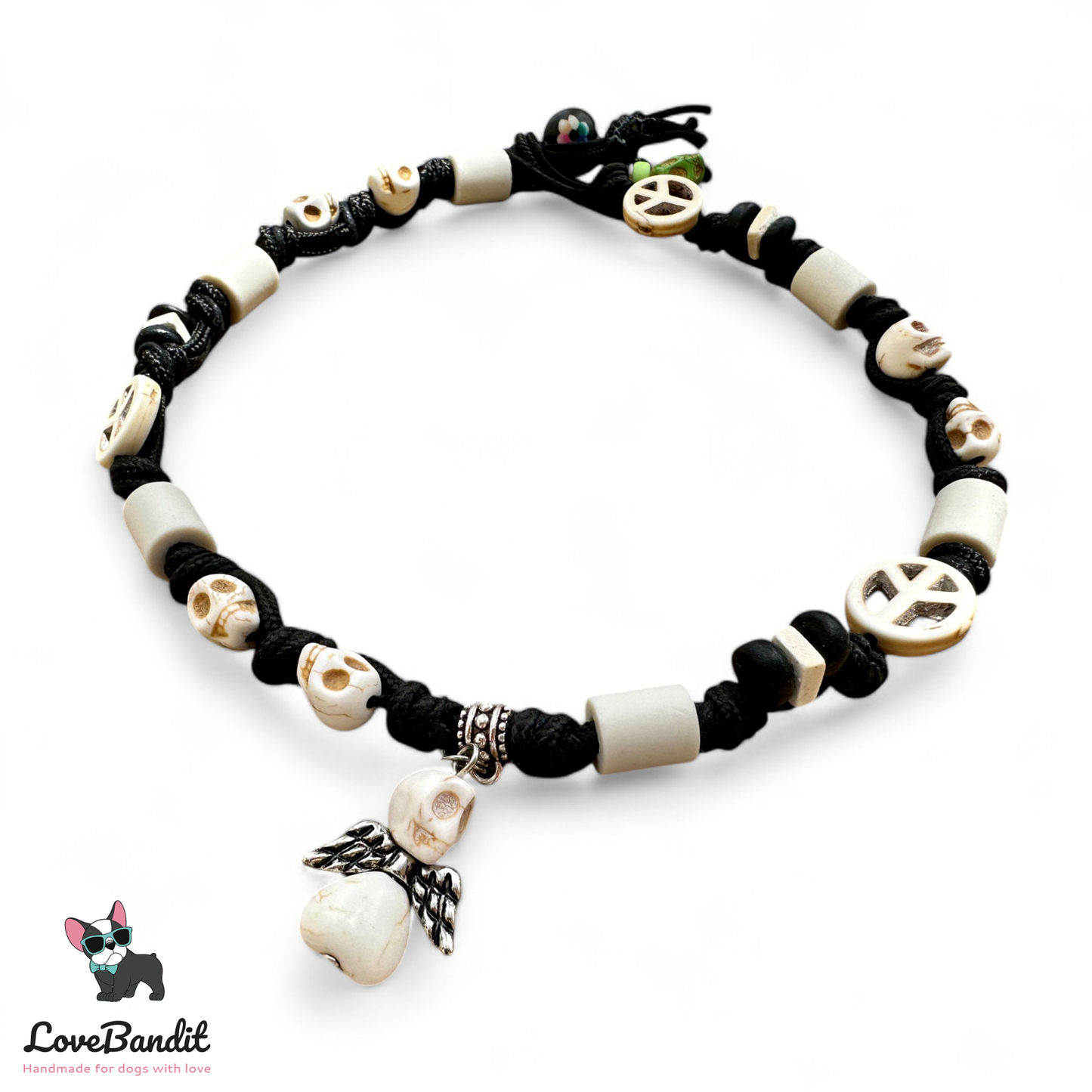 EM Keramik Halsband "Yabadabbadoooo" - Totenköpfe, Peace & Kokos - Zeckenhalsband, Schmuckkette für Hunde Lovebandit