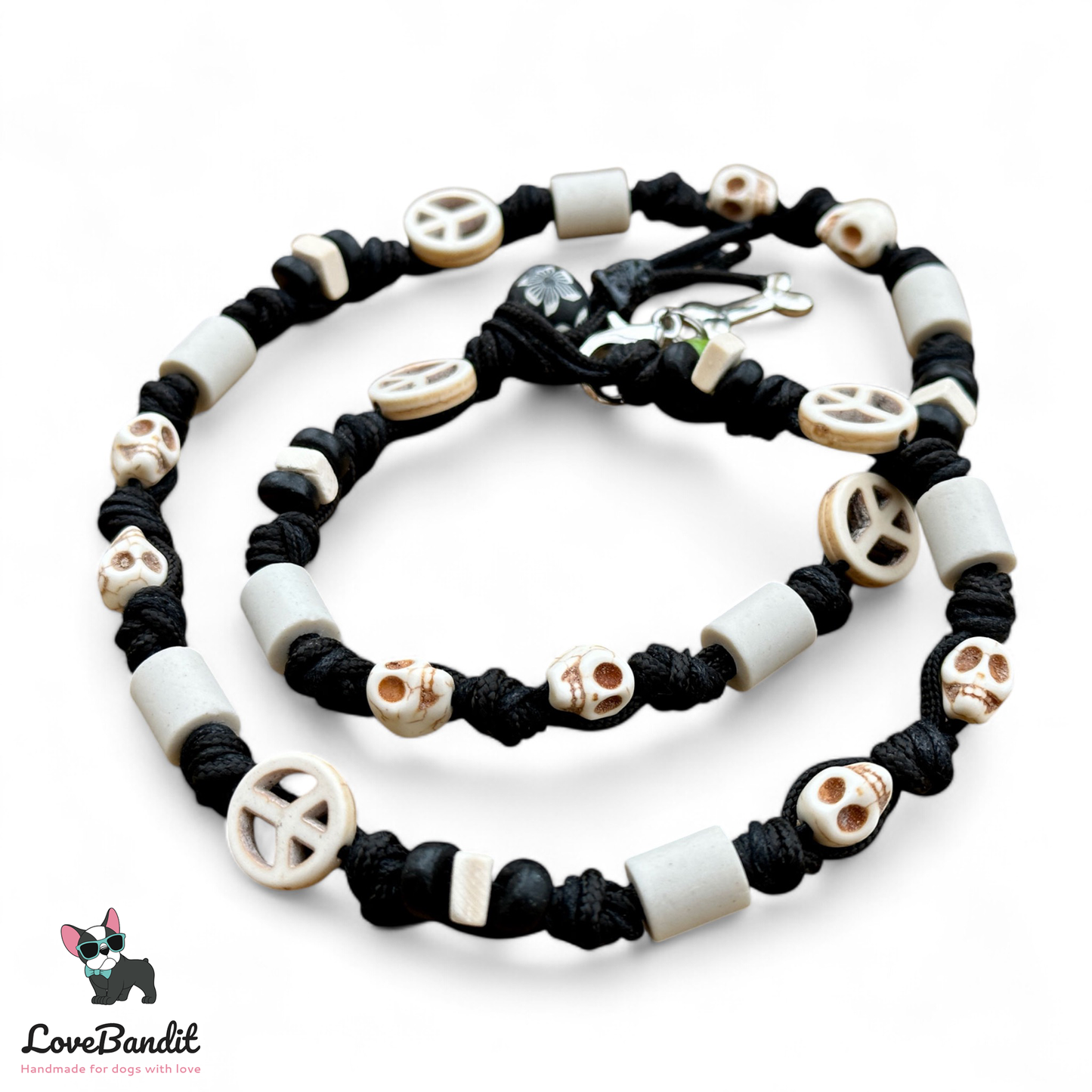 EM Keramik Halsband "Yabadabbadoooo" - Totenköpfe, Peace & Kokos - Zeckenhalsband, Schmuckkette für Hunde Lovebandit