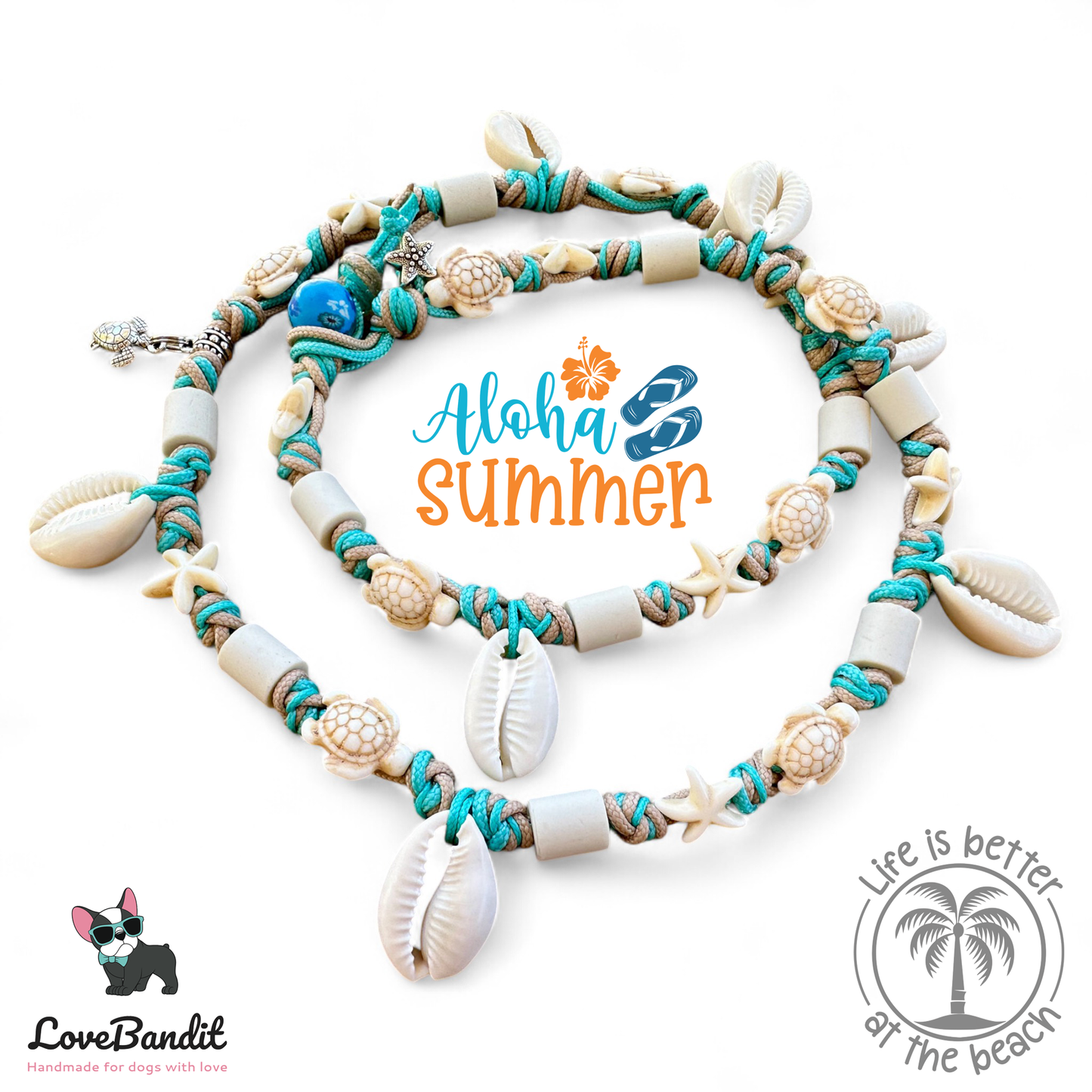 EM Keramik Halsband "Beach Surf Dog" mit Muscheln Lovebandit