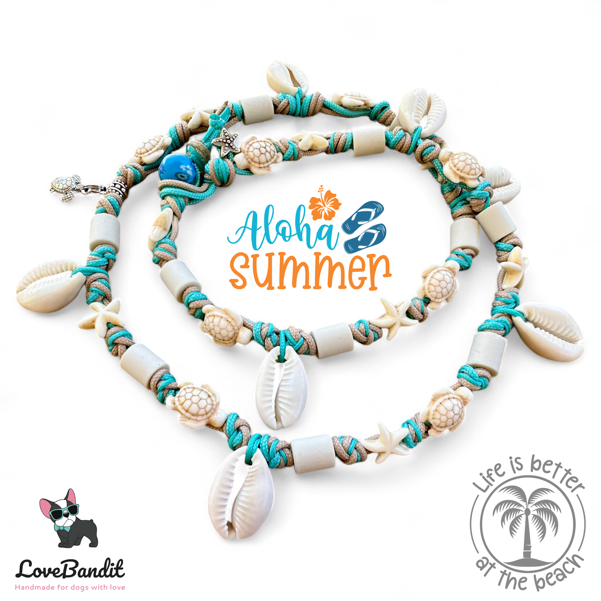 EM Keramik Halsband "Beach Surf Dog" mit Muscheln Lovebandit