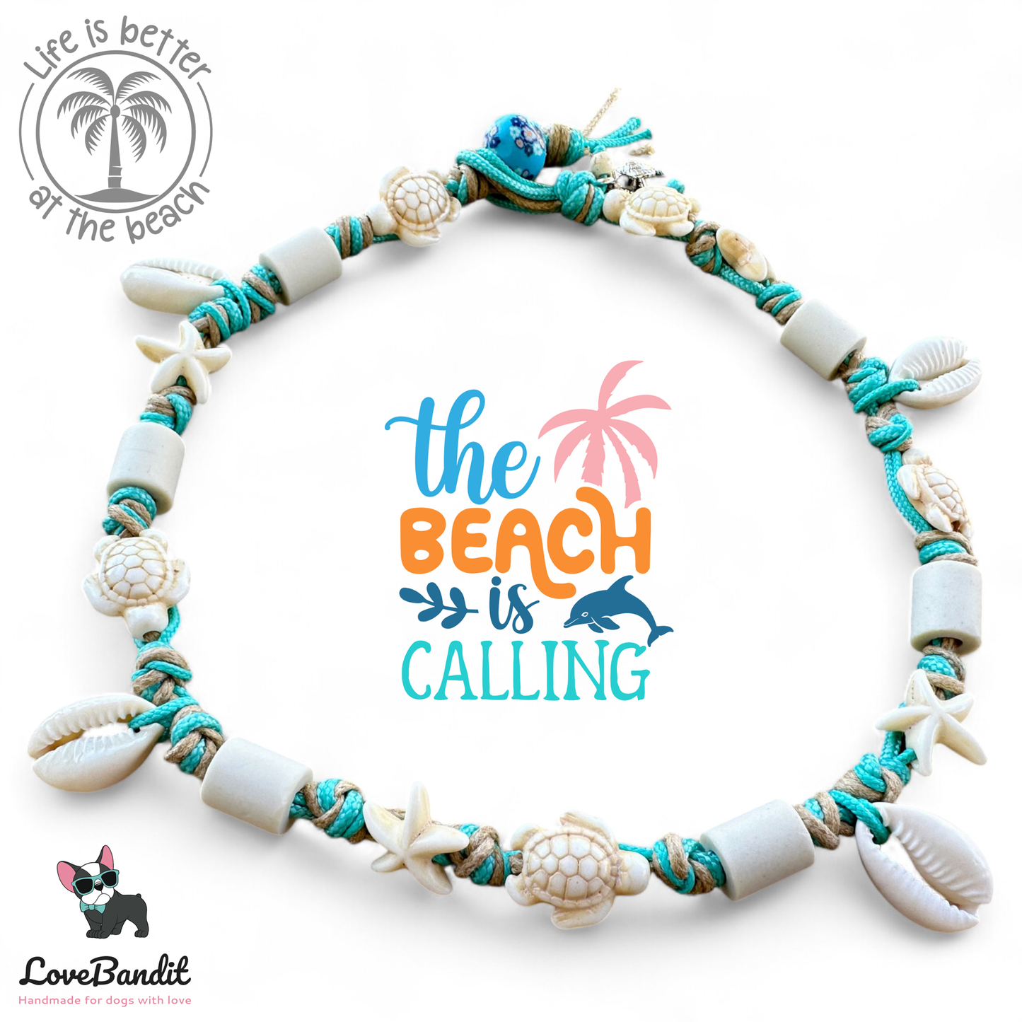 EM Keramik Halsband "Beach Surf Dog" mit Muscheln Lovebandit