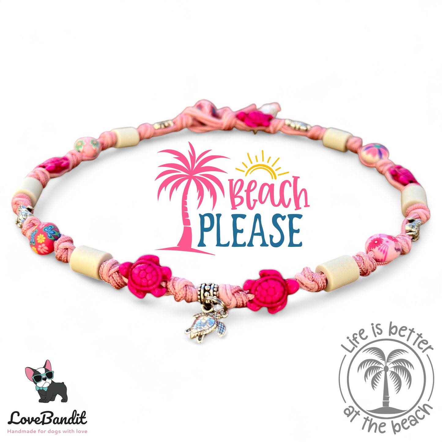 EM Keramik Hundehalsband Zeckenhalsband "Pink Turtle" Lovebandit