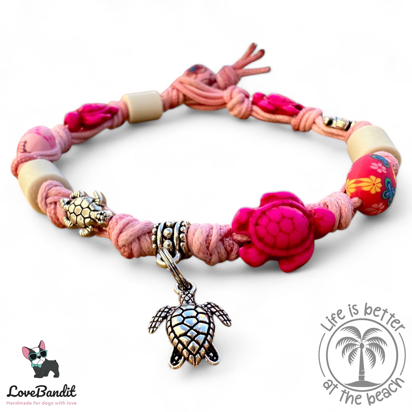 EM Keramik Hundehalsband Zeckenhalsband "Pink Turtle" Lovebandit