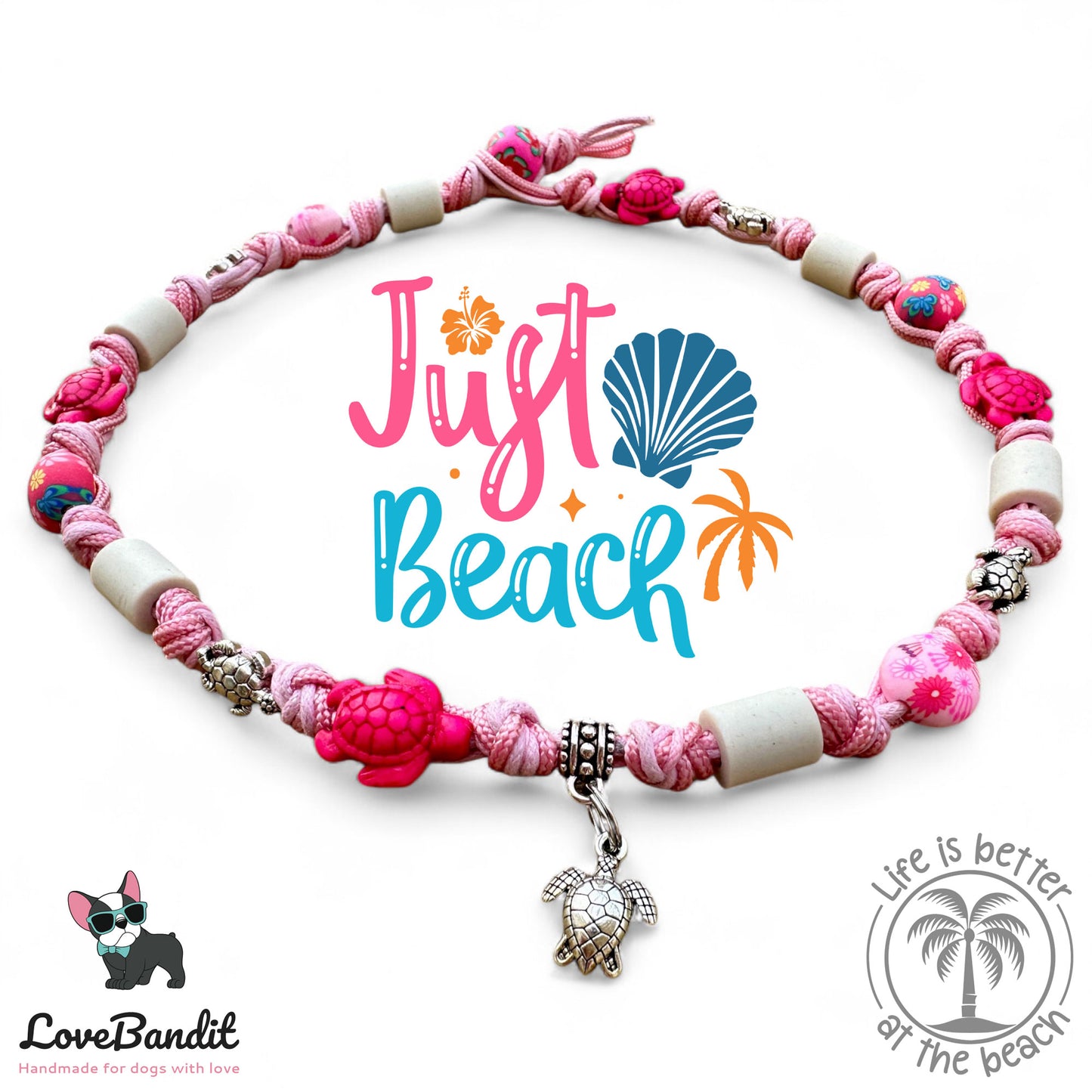 EM Keramik Hundehalsband Zeckenhalsband "Pink Turtle" Lovebandit