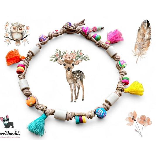 EM Keramik Hundehalsband Keramikhalsband "Poppy" mit bunten Perlen und Quasten LoveBandit