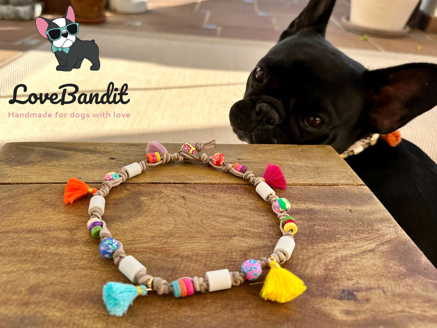 EM Keramik Hundehalsband Keramikhalsband "Poppy" mit bunten Perlen und Quasten LoveBandit