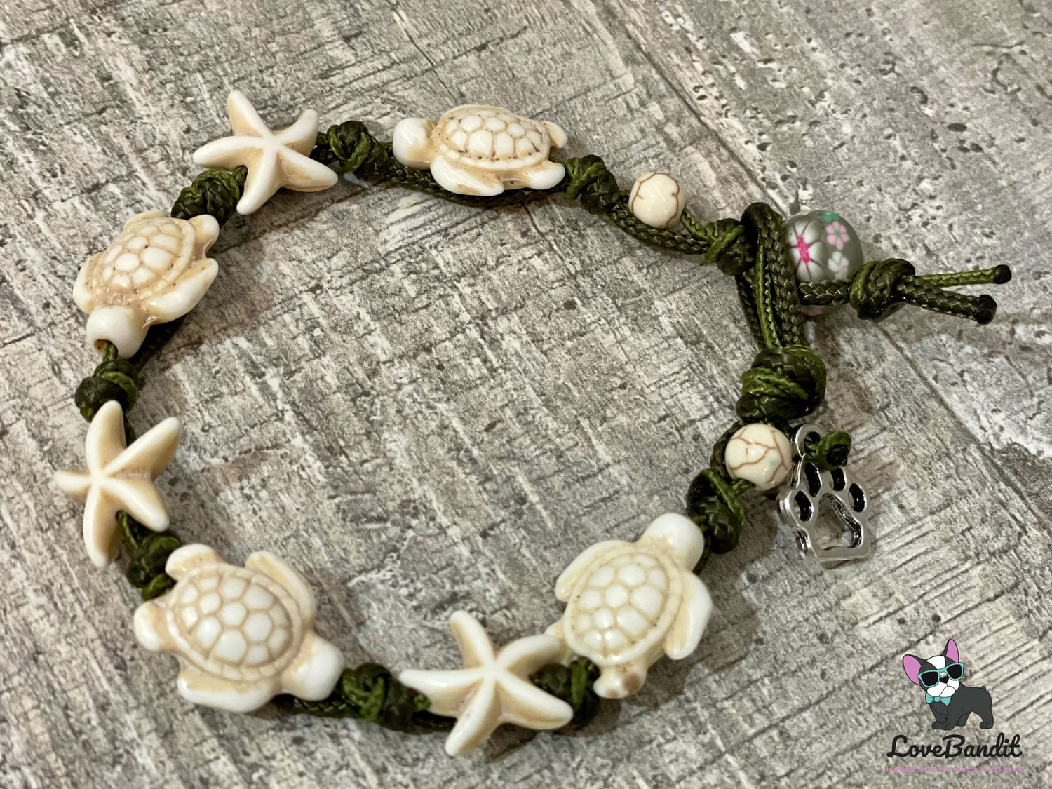 Armband - EM Keramik Armband "Friends" Schildkröten&Seesterne passend zum EM Hundehalsband Lovebandit