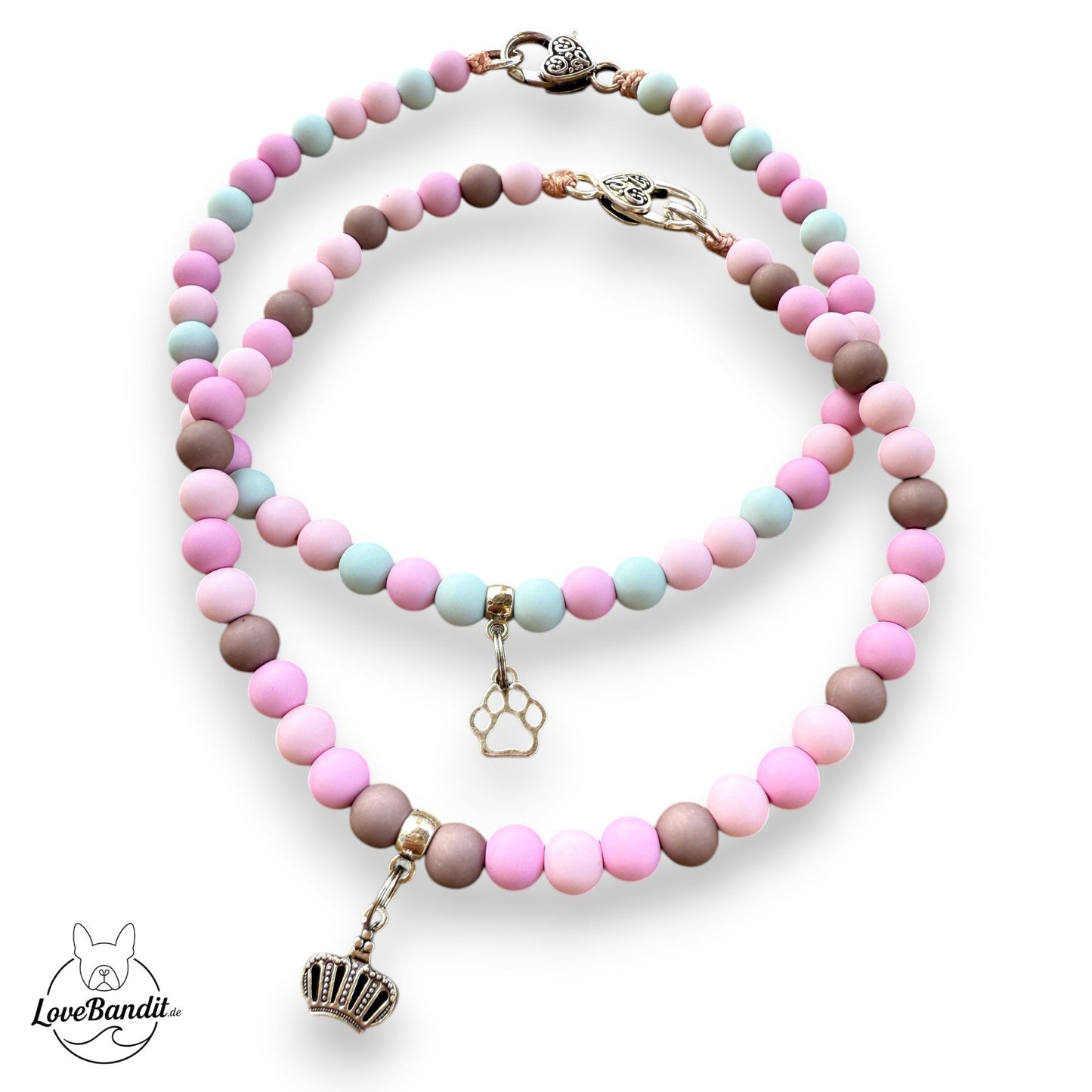 Schmuckkette Perlenkette für Hunde Rosé Seagreen aus Acrylperlen Lovebandit