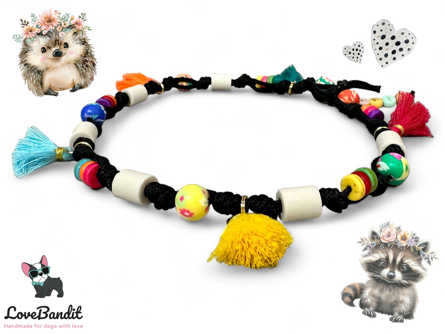 EM Keramik Hundehalsband Keramikhalsband "Poppy" mit bunten Perlen und Quasten LoveBandit