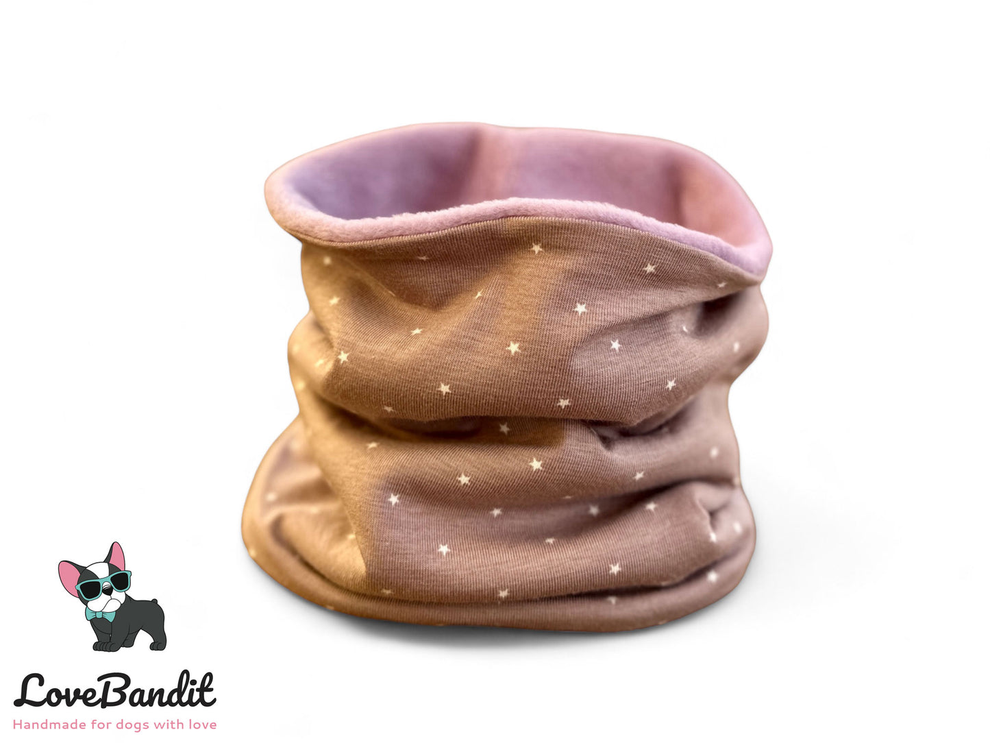 Hundeloop Hundeschal "Mini Sterne" altflieder mit Fleece oder Teddyplüsch Lovebandit