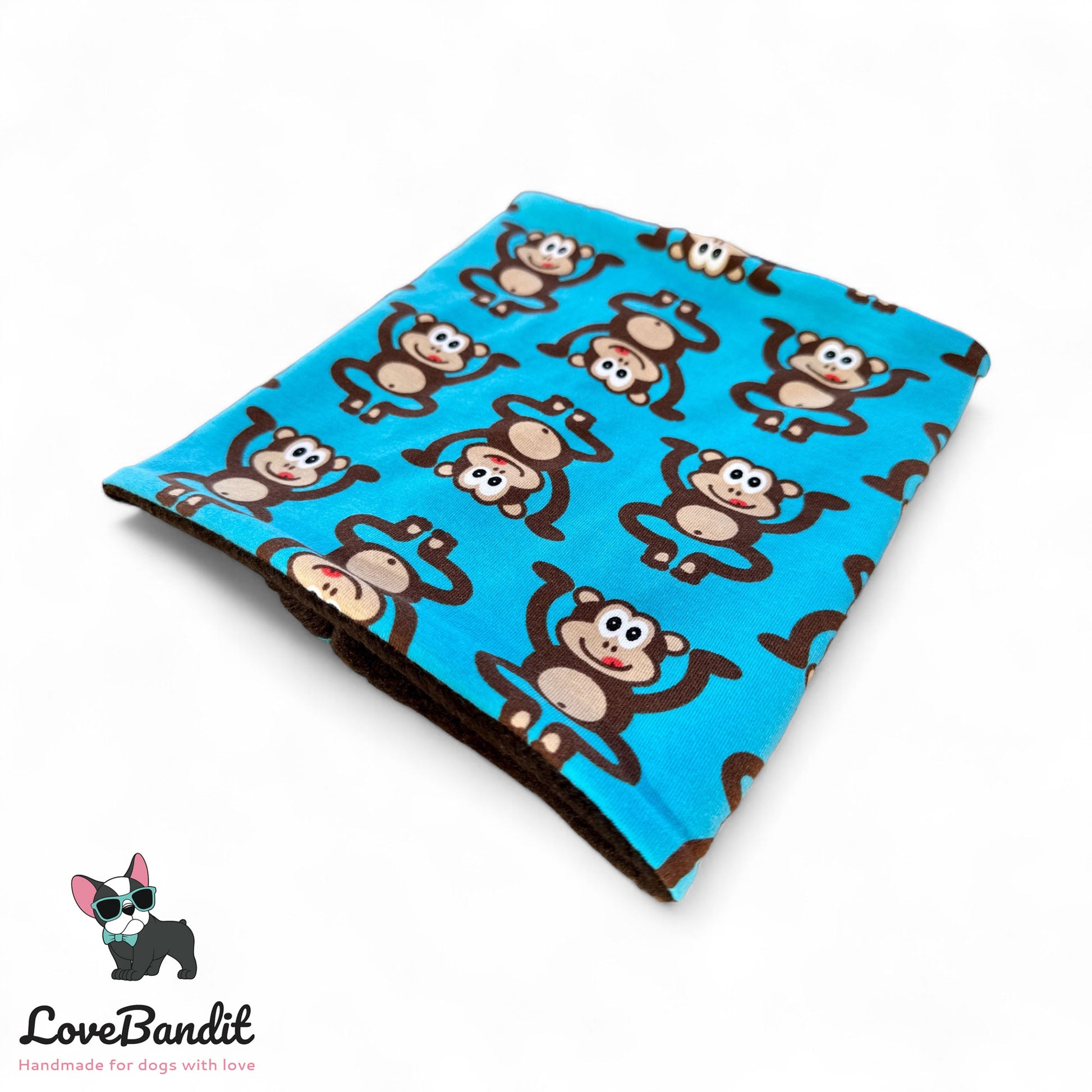 Hundeloop Hundeschal "Die Affen sind los" blau mit Fleece oder Teddyplüsch Lovebandit