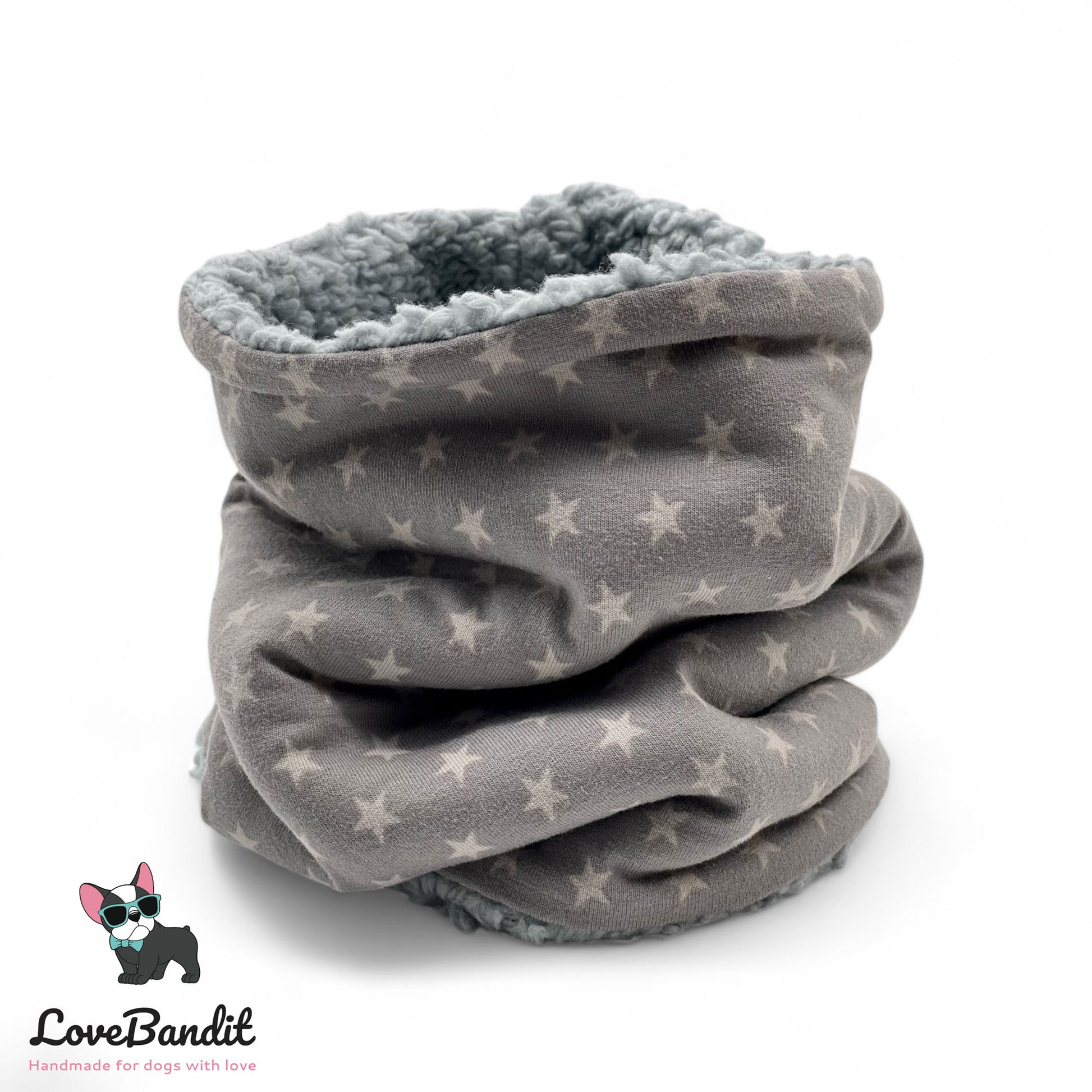 Hundeloop "Stars Grau" aus Fleece oder Teddyplüsch Lovebandit