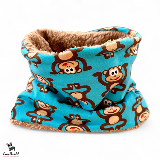 Hundeloop Hundeschal Affen blau Fleece Teddyplüsch - LoveBandit